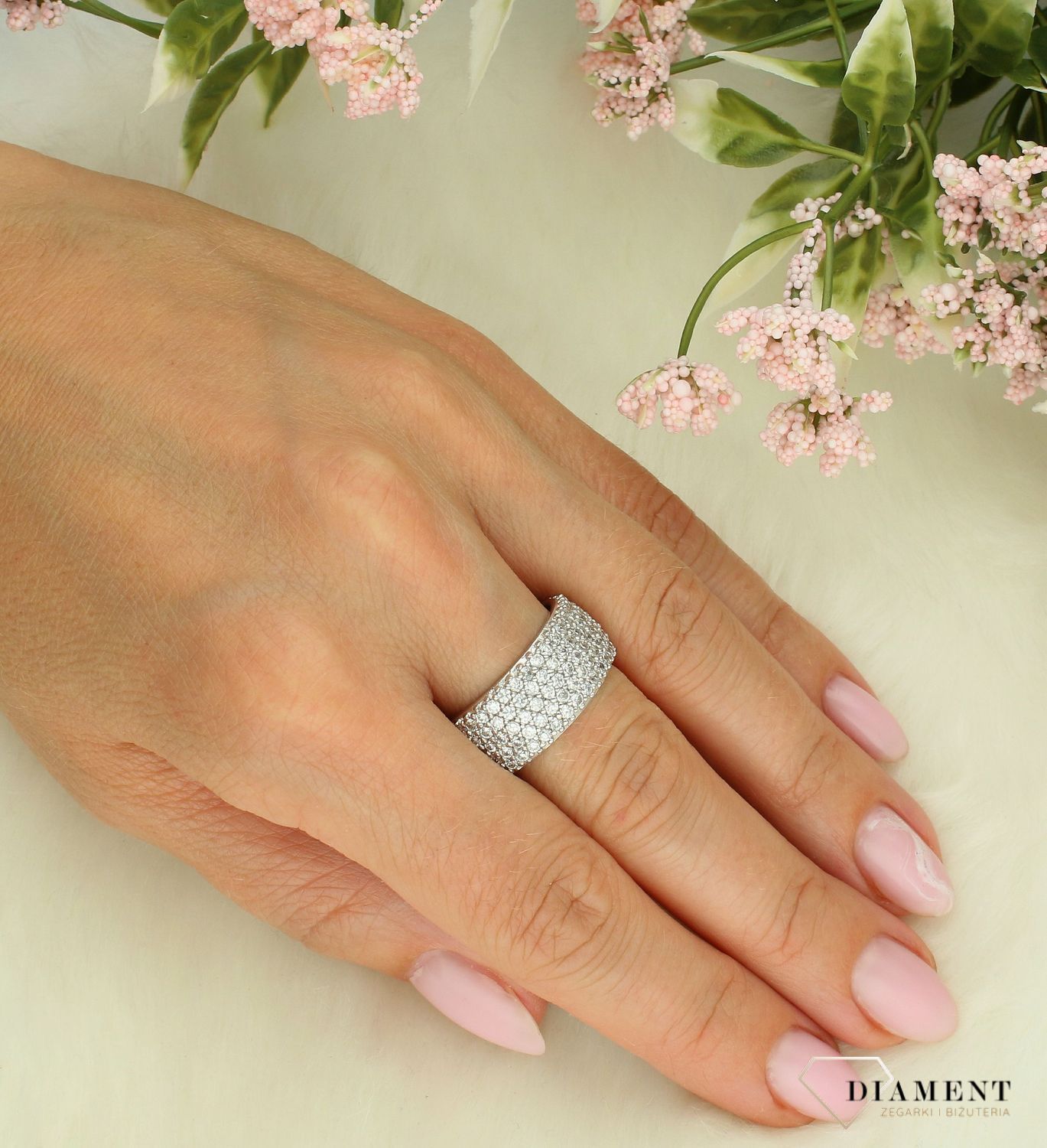 Srebrny pierścionek damski 925 okrągły z grafitowym agatem rozmiar 13 regulowany ro DIA-PRS-7409-925 5.jpg