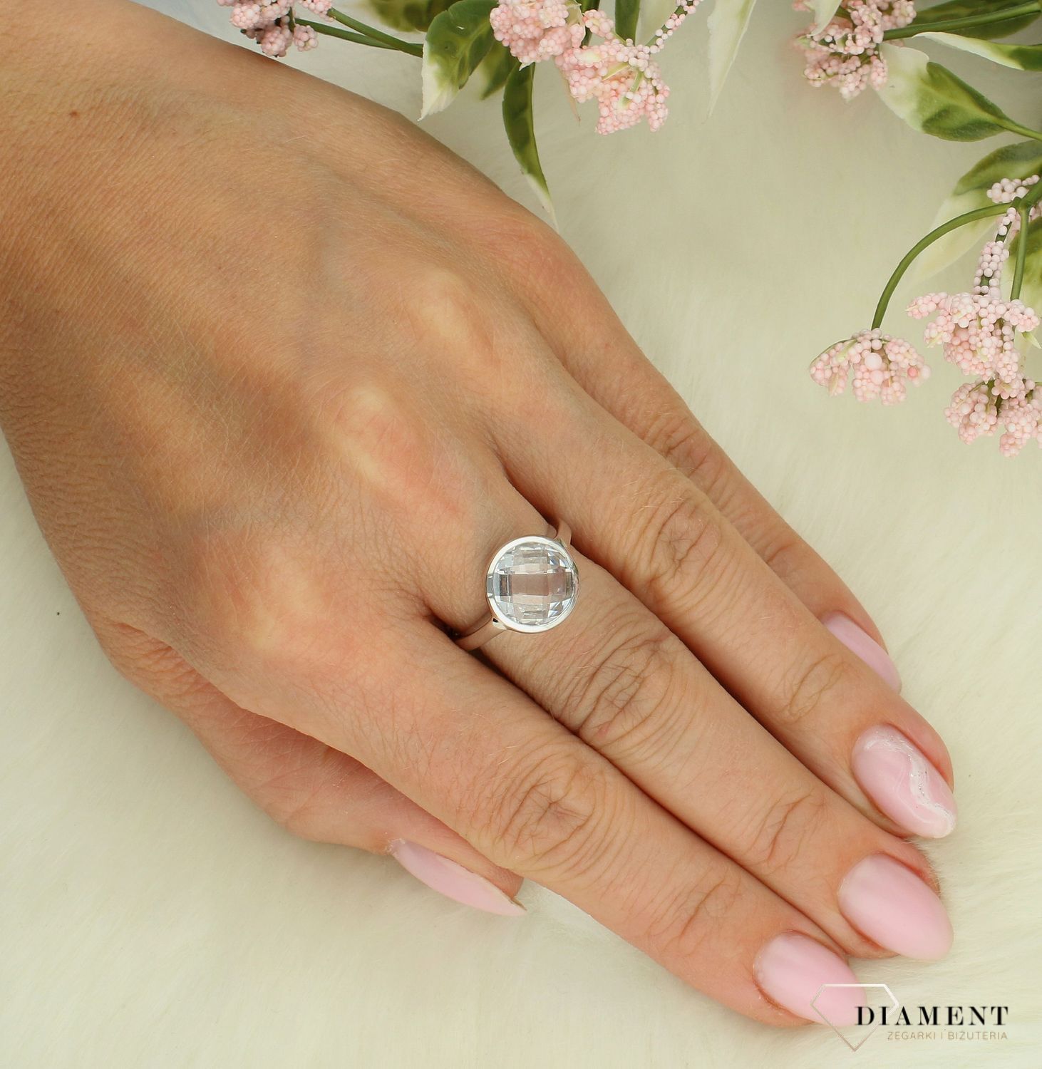Srebrny pierścionek damski 925 z okrągłą białą cyrkonią rozmiar 16 AP01-3333.jpg
