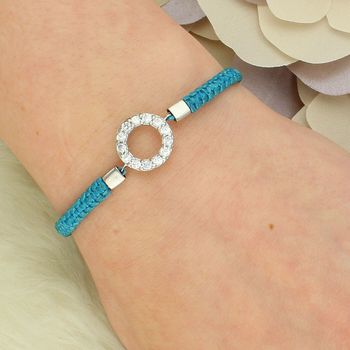 Niebieska bransoletka na sznureczku z kółeczkiem z cyrkoniami Tifany Blue fashion.jpg