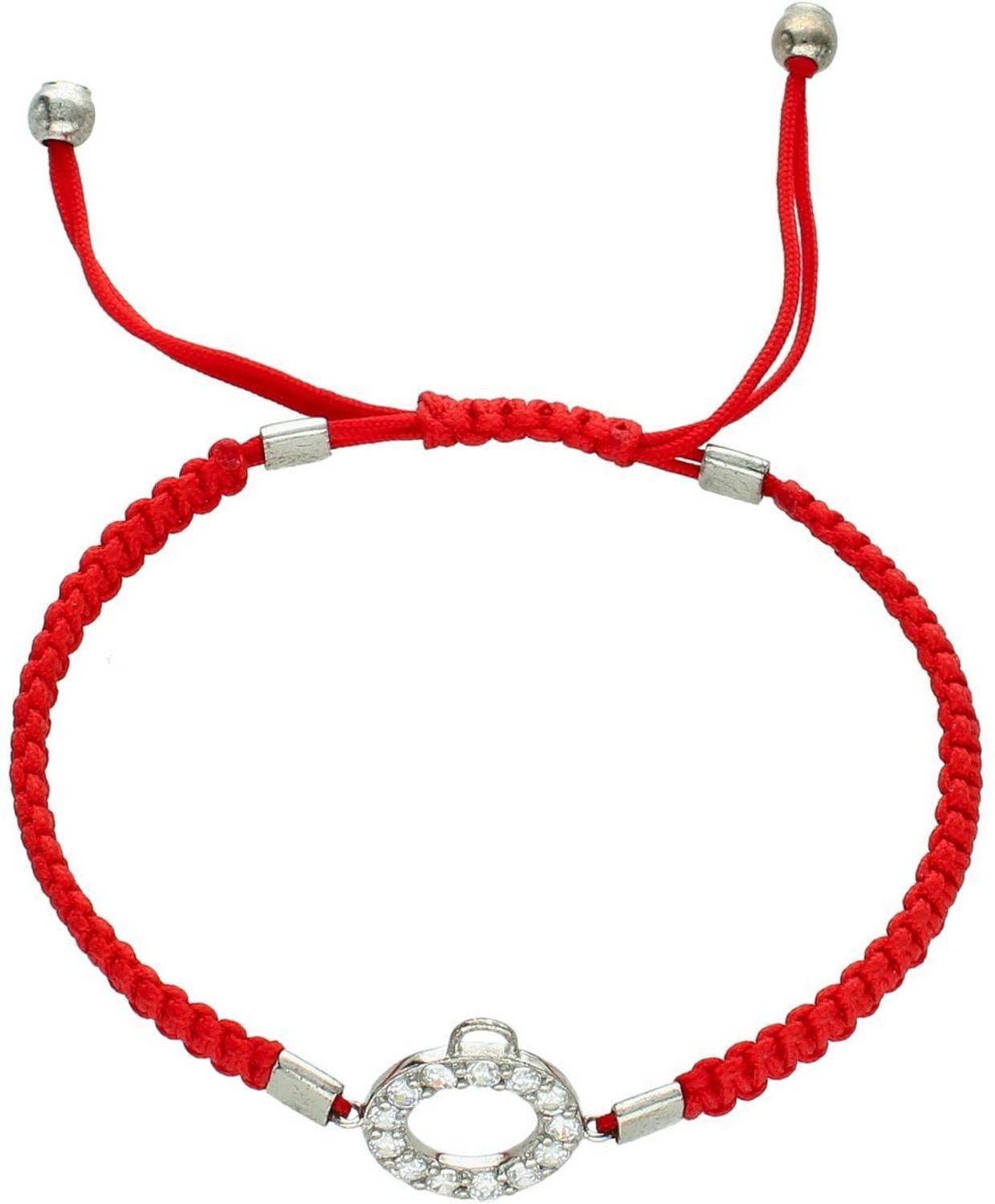 Bransoletka damska ze srebra 925 na czerwonym sznurku z okrągłą zawieszką zdobioną cyrkoniami. Stylowy i symboliczny dodatek dla każdej kobiety.1.jpg