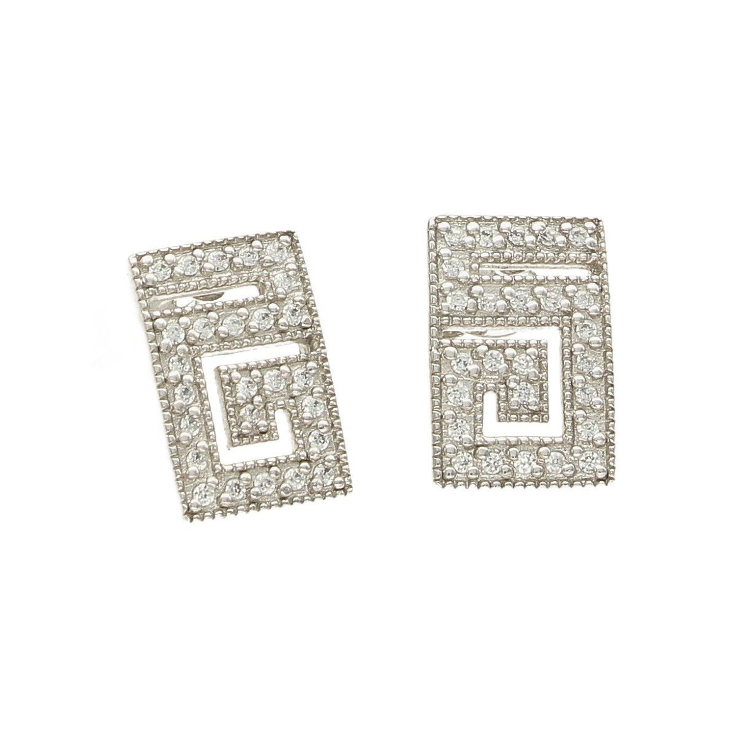 Srebrne prostokątne kolczyki z drogą grecką i cyrkoniami AP012-0488.jpg