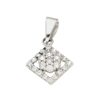 Zawieszka srebrna 925 'Kwiat z cyrkonii' AP012-2309. Srebrna zawieszka w kształcie rombu ozdobiona białą cyrkonią z motywem kwiatka. Na prezent. Elegancka zawieszka. Naszyjnik wieczorowy..jpg