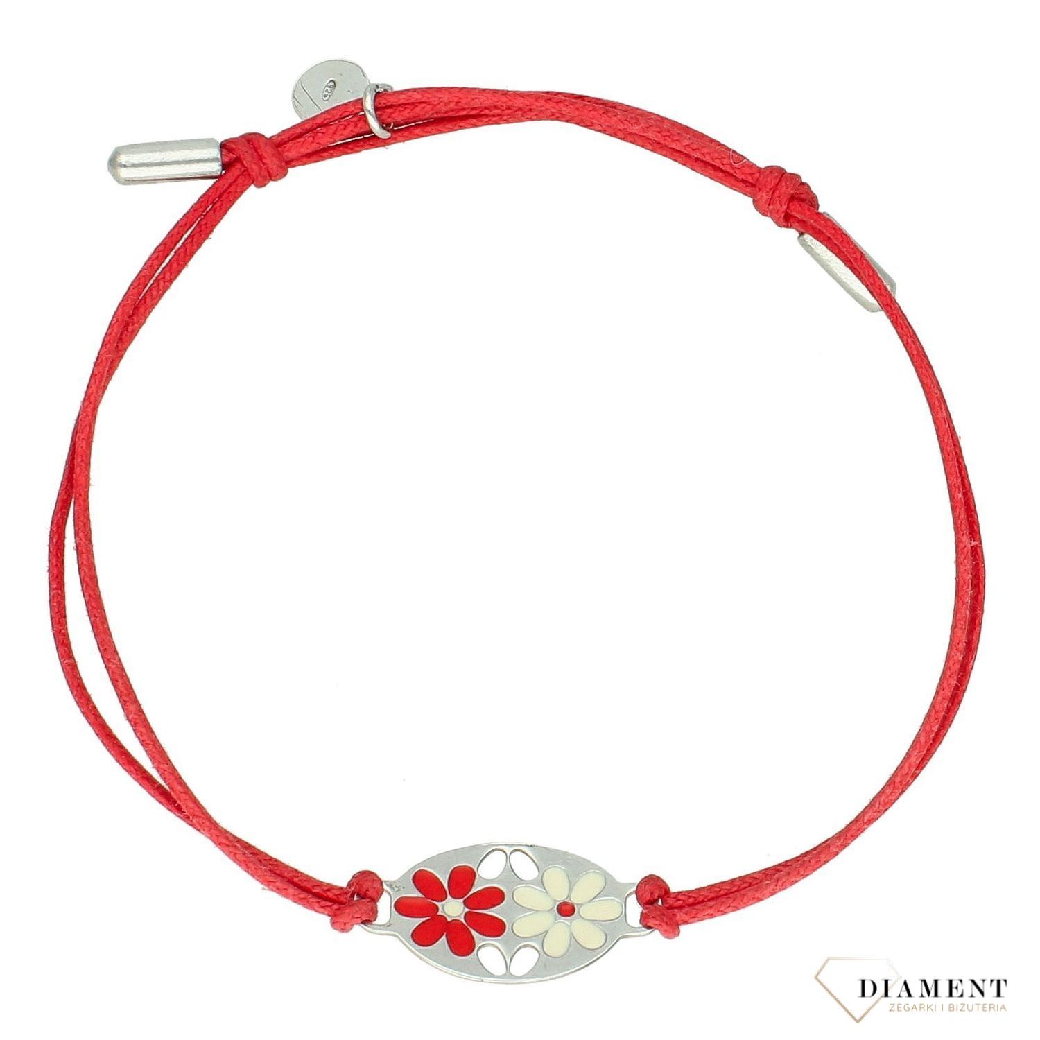 Srebrna bransoletka damska 925 na czerwonym sznurku kolorowe Kwiatki AP012-2363.  Idealny pomysł na prezent dla każdej kobiety. Bransoletka na sznureczku będzie idealnym prezentem dla ukochanej kobiety. 1.jpg