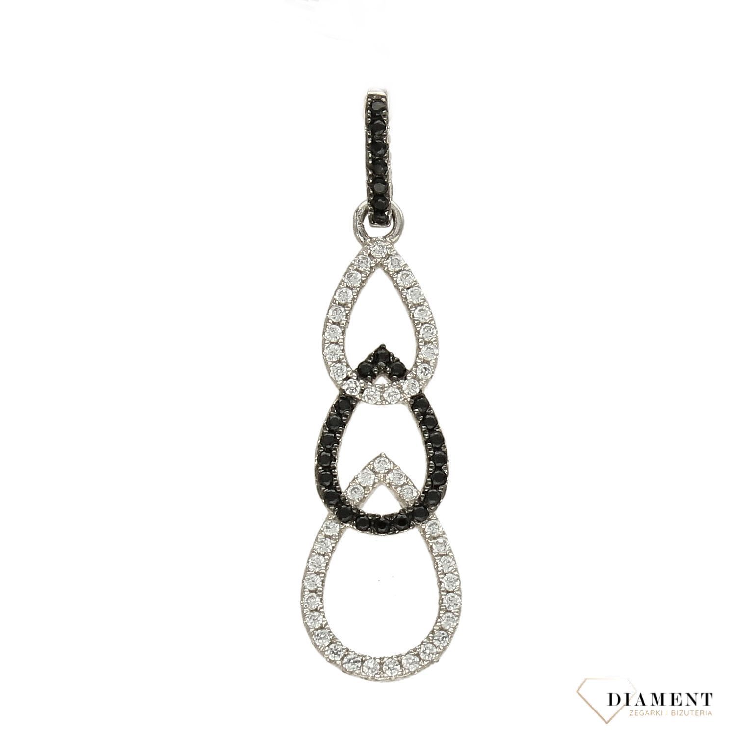 Srebrna zawieszka łezki z białymi i czarnymi cyrkoniami AP012-2437.jpg