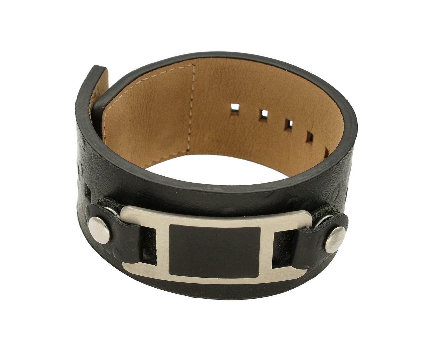 Bransoletka damska skórzana czarna 'Czarna blaszka' AP012-2770Skóra (3).jpg