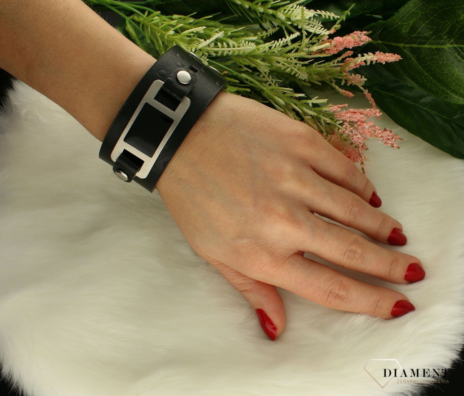 Bransoletka damska skórzana czarna 'Czarna blaszka' AP012-2770Skóra (3).jpg
