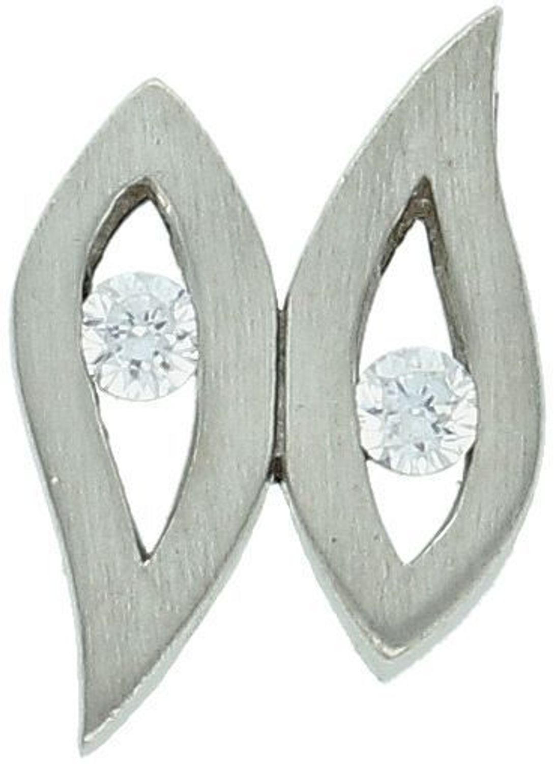 Zawieszka damska geometryczna AP04-2062 wykonana ze srebra próby 925, zdobiona dwiema cyrkoniami. Nowoczesna forma, waga 3,11 g, wymiary 1,3 × 1,5 cm. Stylowy dodatek i pomysł na prezent.1.jpg