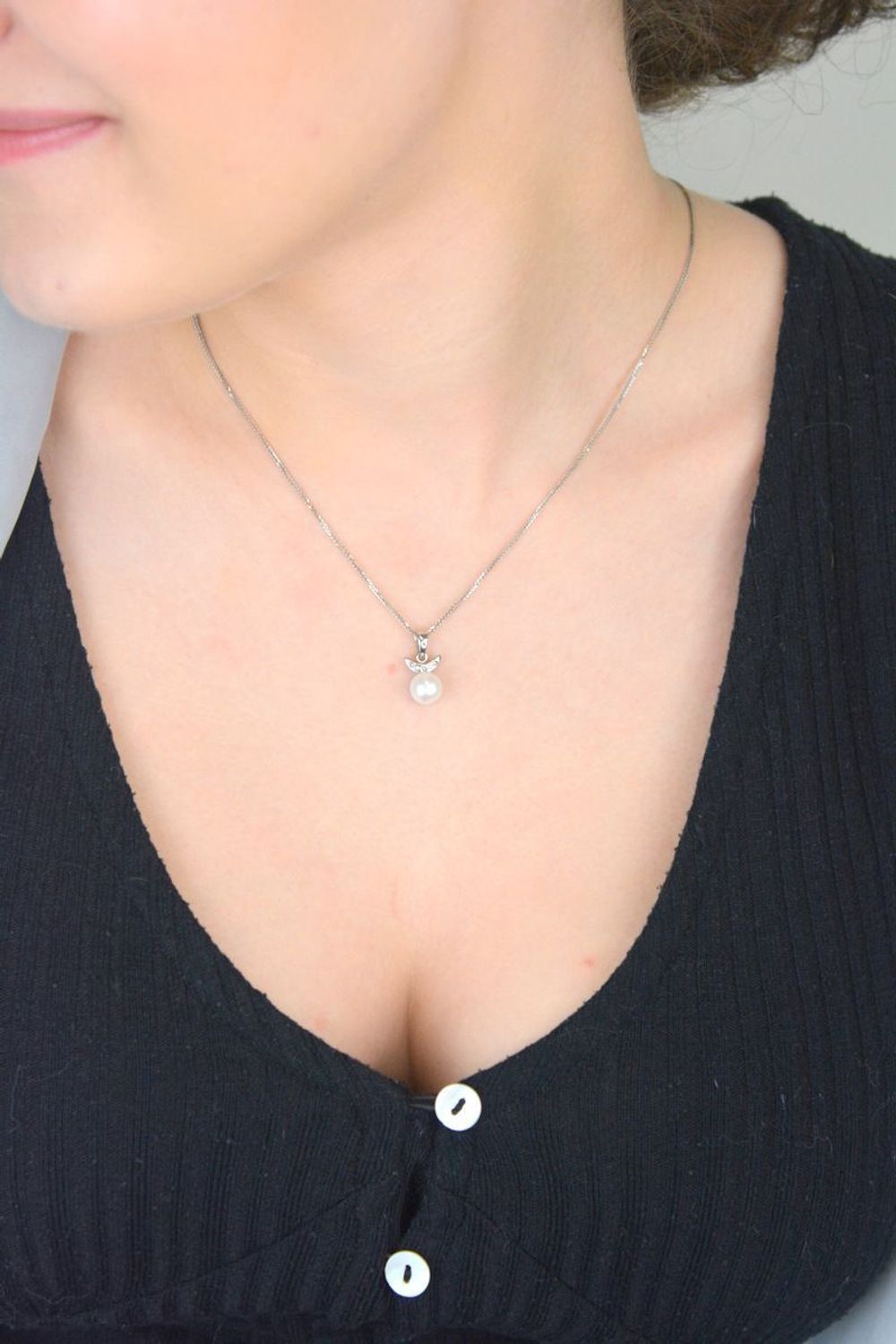 zawieszka srebrna z perłą, biżuteria damska srebro 925, zawieszka z cyrkoniami, prezent dla niej, elegancka zawieszka damska, srebrna biżuteria z perłą, AP3012-1013 1.jpg