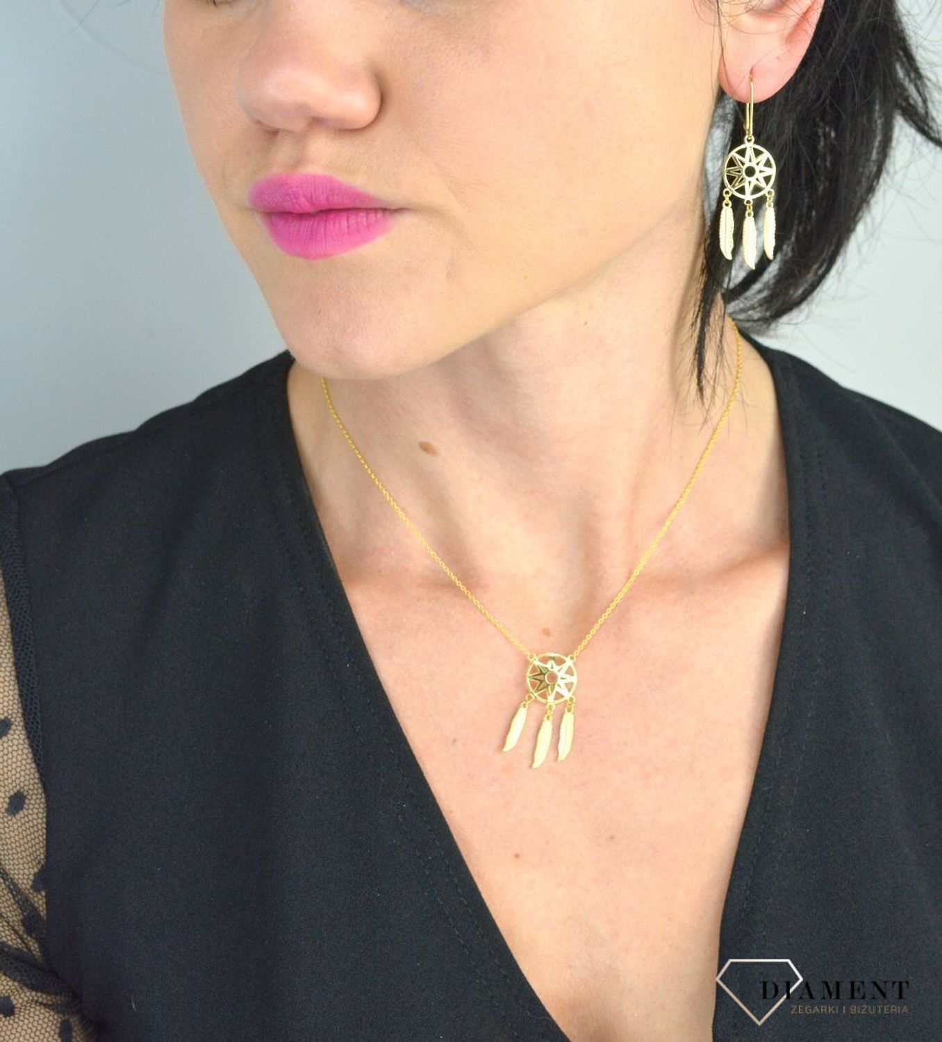 Srebrny naszyjnik pozłacany celebrytka 'Łapacz snów' AP528-6091.jpg