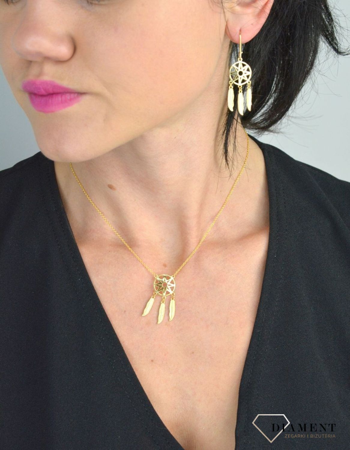 Srebrny naszyjnik pozłacany celebrytka 'Łapacz snów' AP528-6091.jpg