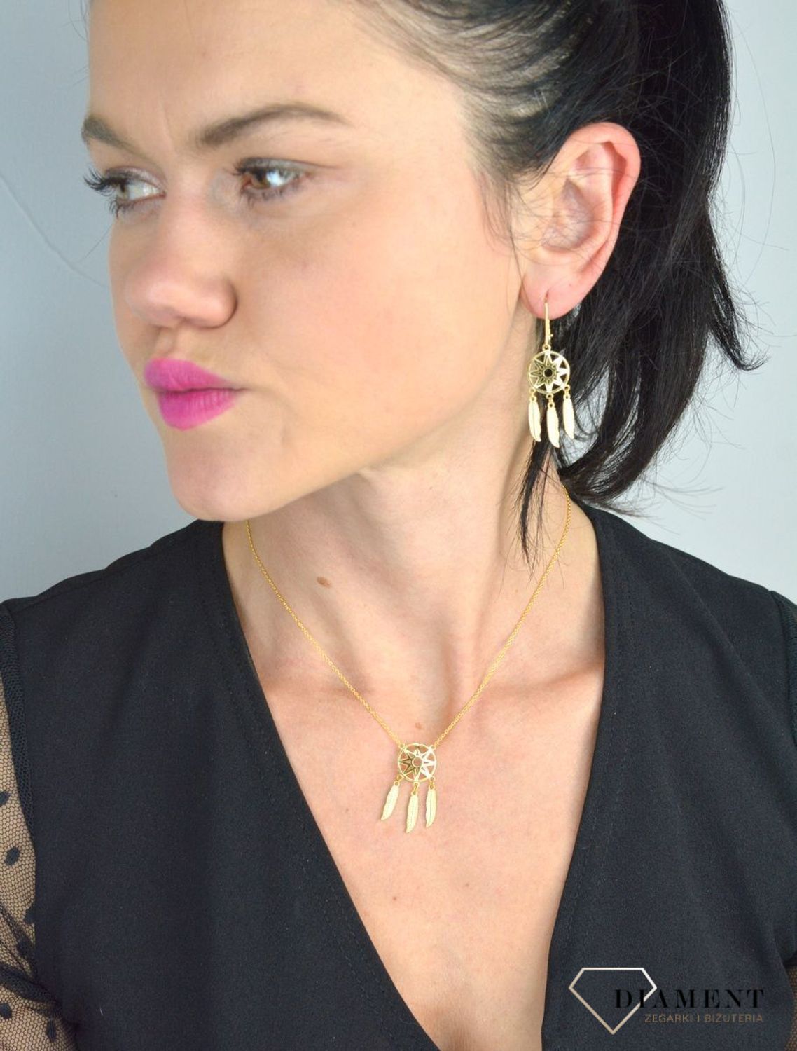 Srebrny naszyjnik pozłacany celebrytka 'Łapacz snów' AP528-6091.jpg