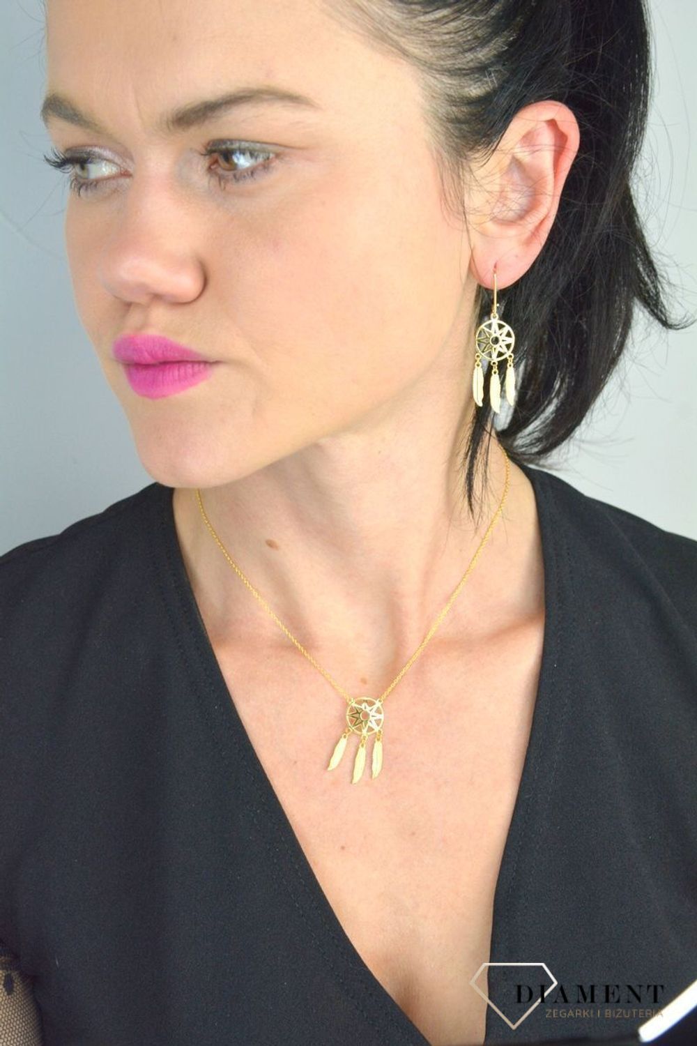 Srebrny naszyjnik pozłacany celebrytka 'Łapacz snów' AP528-6091.jpg