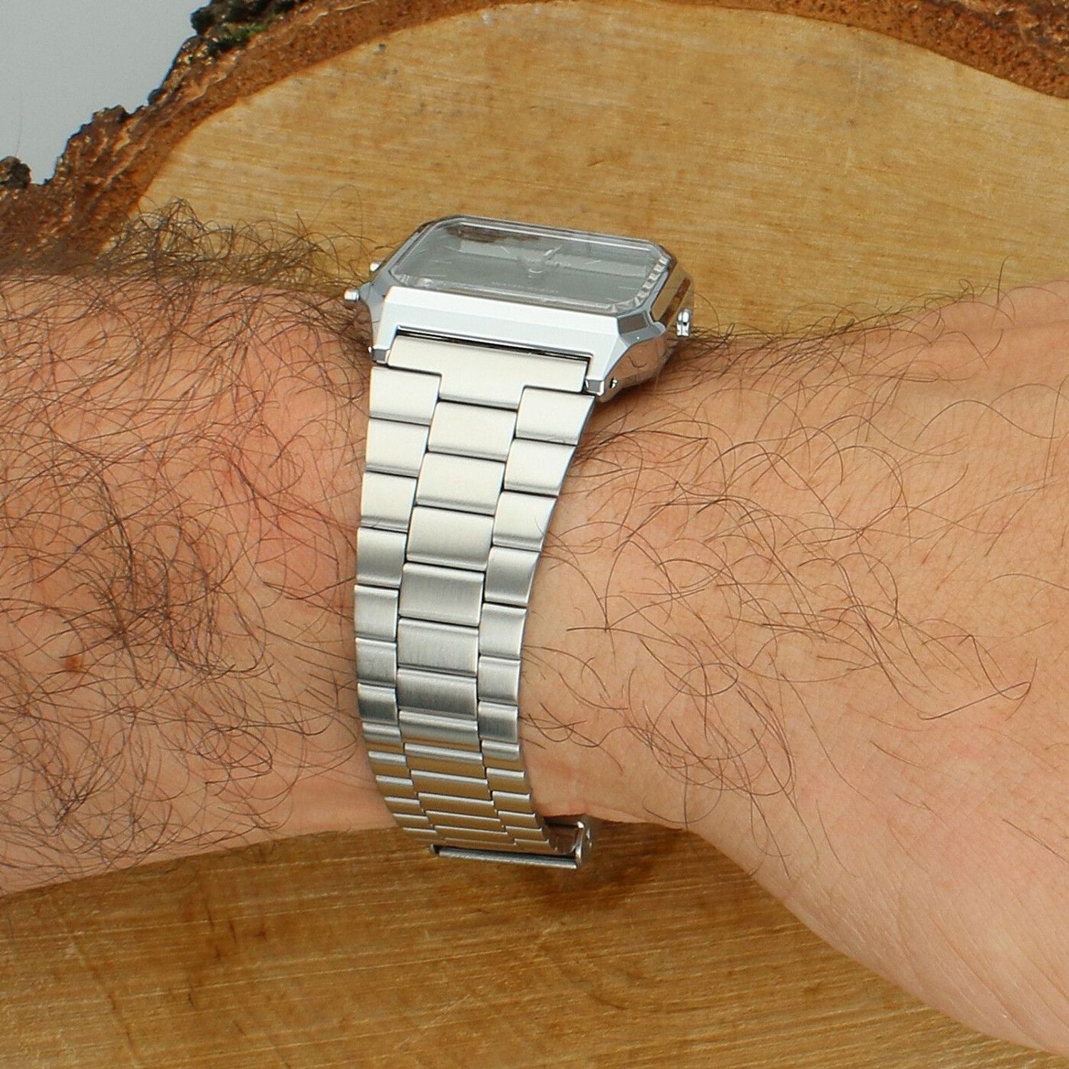 Zegarek Casio Vintage AQ-230A-3AMQYES – zegarek męski kwadratowy zielona tarcza, stalowa bransoleta.jpg