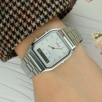 Casio Vintage AQ-230A-7AMQYES – kultowy zegarek retro z analogowo-cyfrową tarczą, stalową bransoletą i funkcjami alarmu oraz stopera. Produkt sklepu Diament – autoryzowany sprzedawca, 3 lata gwarancji z opcją przedłużenia (2).jpg