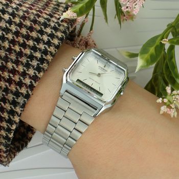 Casio Vintage AQ-230A-7AMQYES – kultowy zegarek retro z analogowo-cyfrową tarczą, stalową bransoletą i funkcjami alarmu oraz stopera. Produkt sklepu Diament – autoryzowany sprzedawca, 3 lata gwarancji z opcją przedłużenia (3).jpg