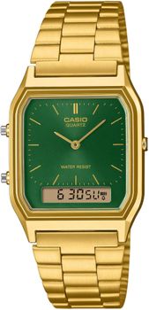 Zegarek Casio Vintage AQ-230GA-3AMQYES – złocisty, zielona tarcza, bransoleta.jpg