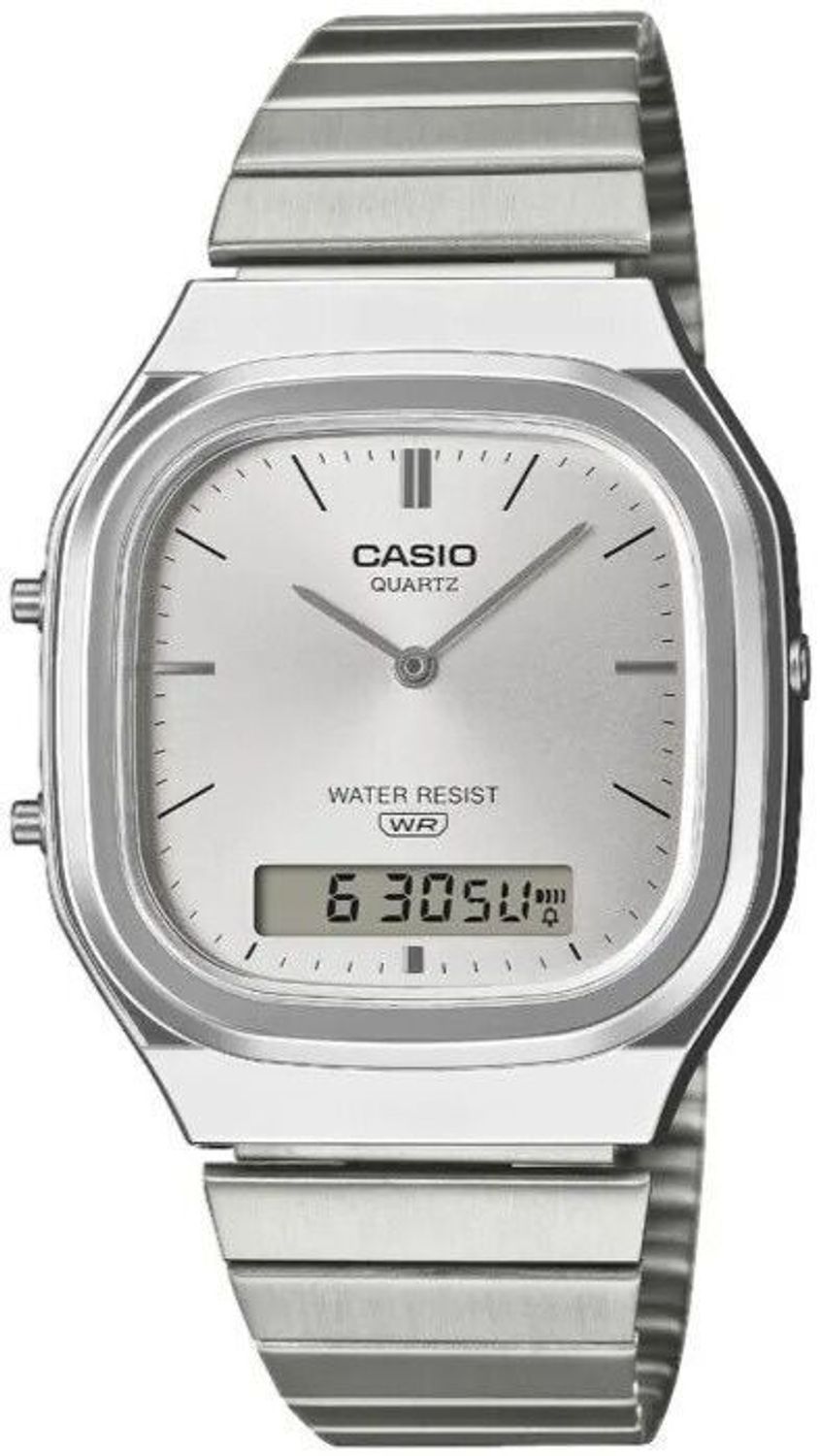 Kultowy zegarek Casio Vintage AQ-240E-7AEF. Analogowo-cyfrowa tarcza, stalowa bransoleta G-Link, alarm, stoper i japońska niezawodność. Idealny na co dzień.1.jpg