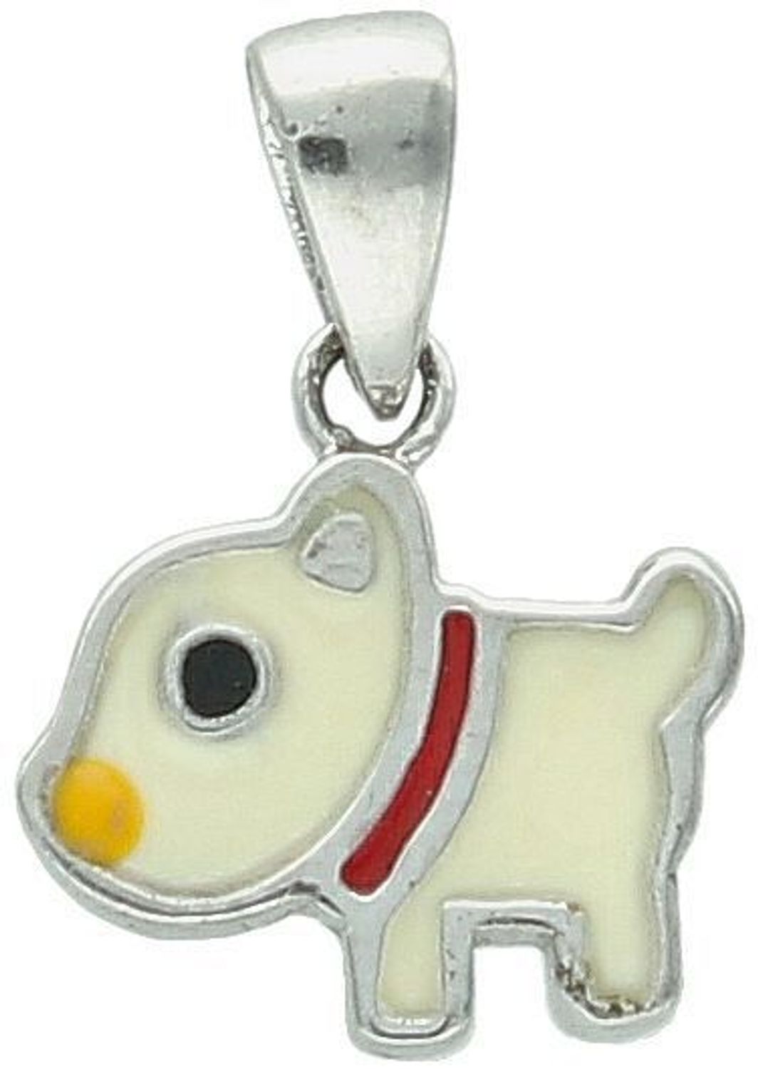 Zawieszka srebrna piesek z emalią próba próba 925, AR012-6304 Radość, urok i odrobina dziecięcej beztroski – zawieszka srebrna w kształcie pieska z emalią, 1.jpg