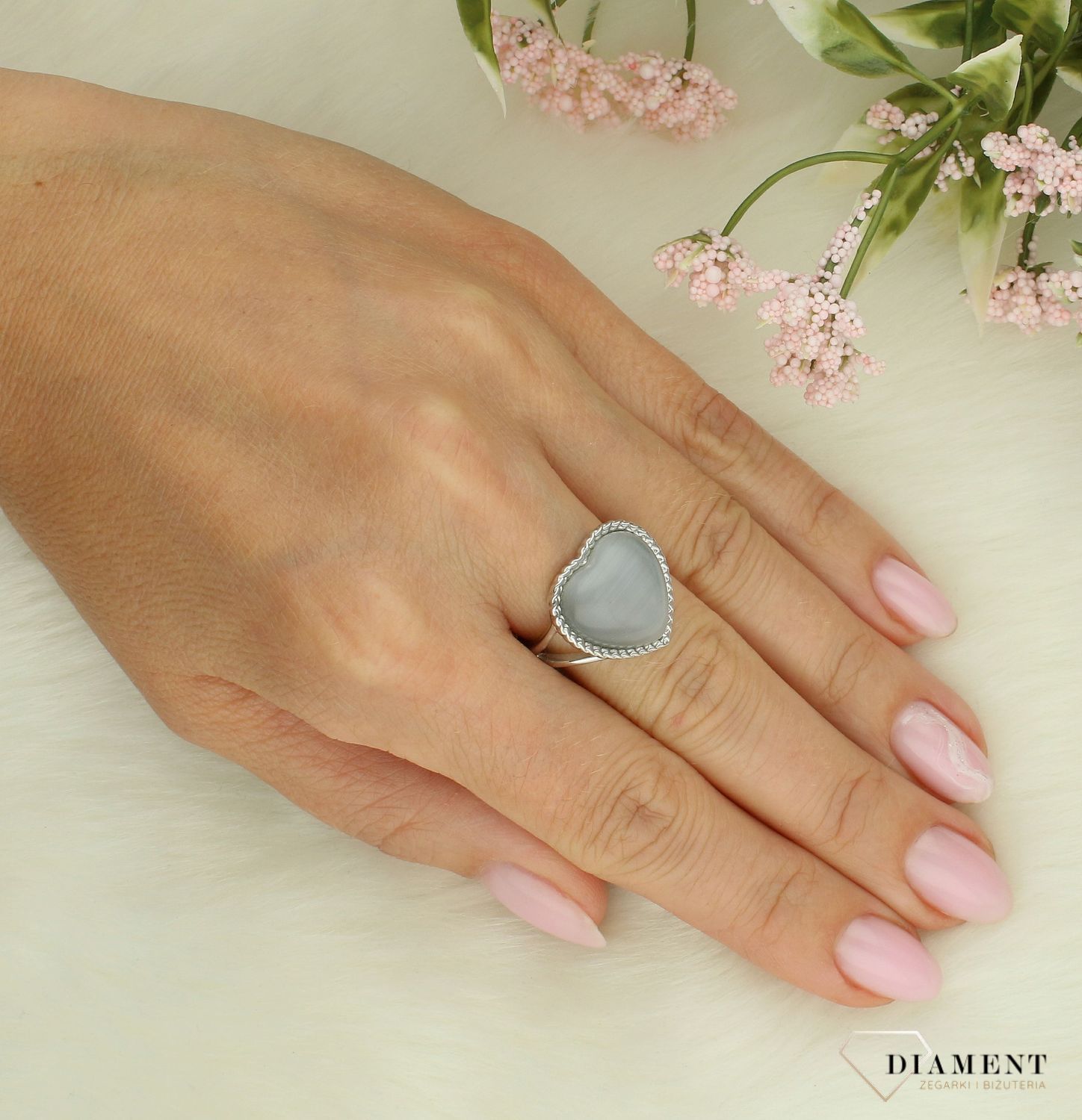 Srebrny pierścionek damski 925 duże serce z kamieniem syntetycznym rozmiar 12 AR012-74841.jpg