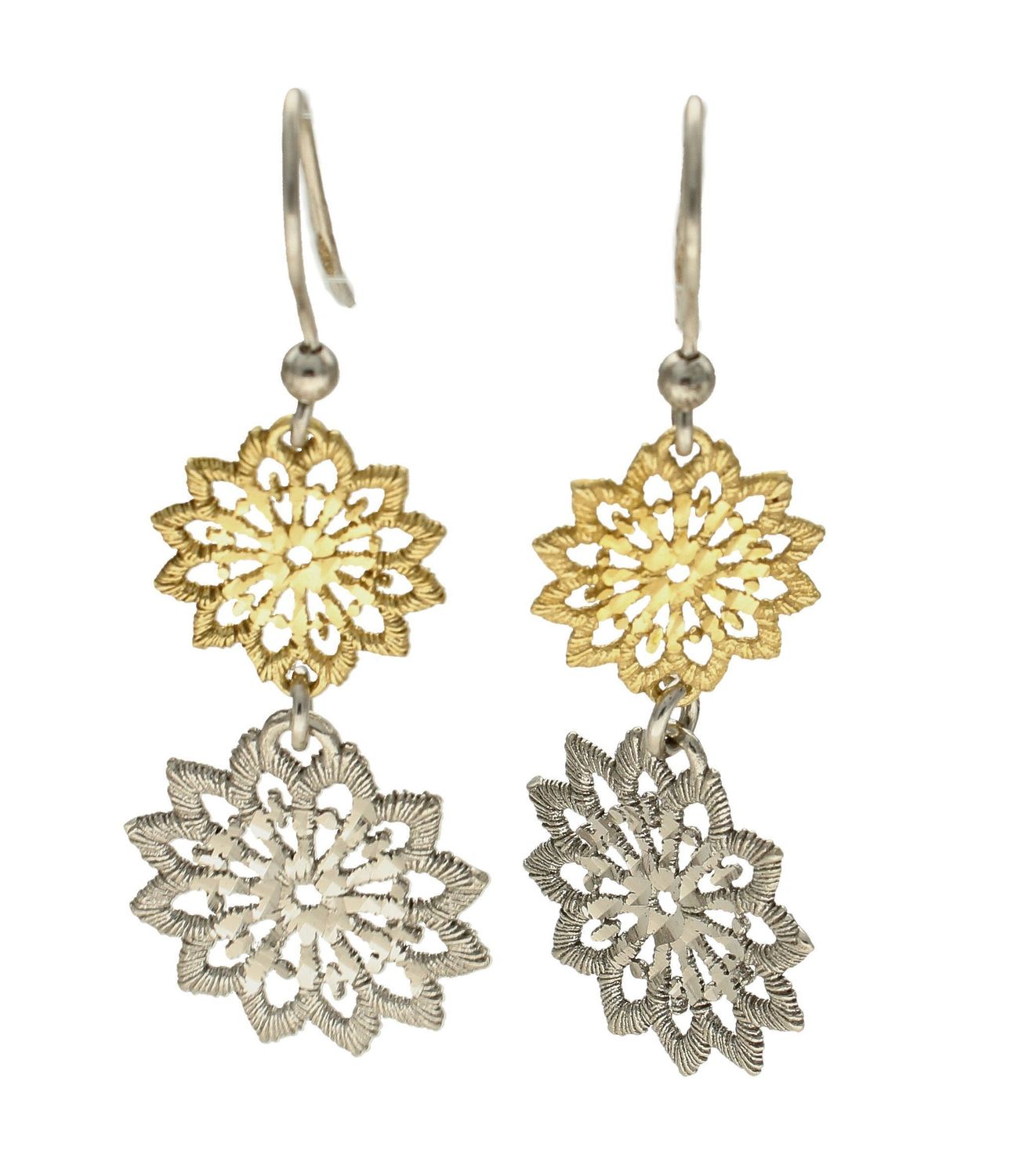 Kolczyki srebrne  Dwukolorowe, ażurowe kwiatki  925 AR012-9184.jpg