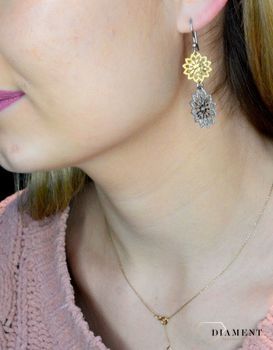 Kolczyki srebrne  Dwukolorowe, ażurowe kwiatki  925 AR012-9184 💎 Biżuteria wykonana z najwyższej próby srebra w pozłoceniu żółtego złota 💎 Kolczyki wiszące  idealny prezent dla każdej kobiety 💎 (3).JPG