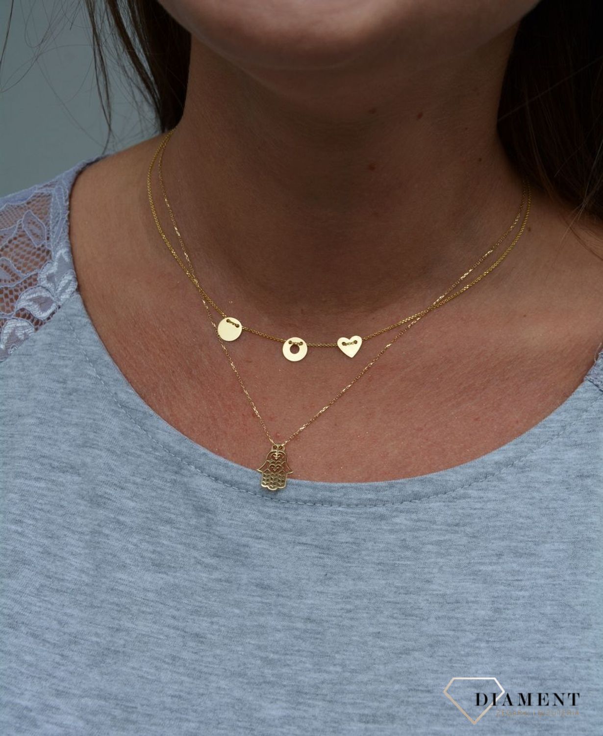 Złoty naszyjnik celebrytka 585 'serce i dwa koła'.jpg