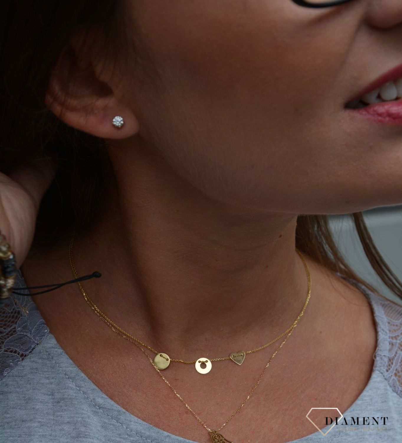 Złoty naszyjnik celebrytka 585 'serce i dwa koła'.jpg