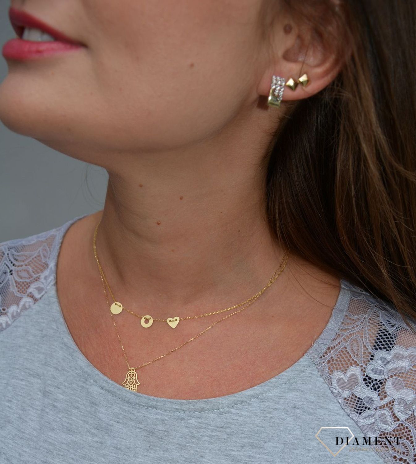 Złoty naszyjnik celebrytka 585 'serce i dwa koła'.jpg