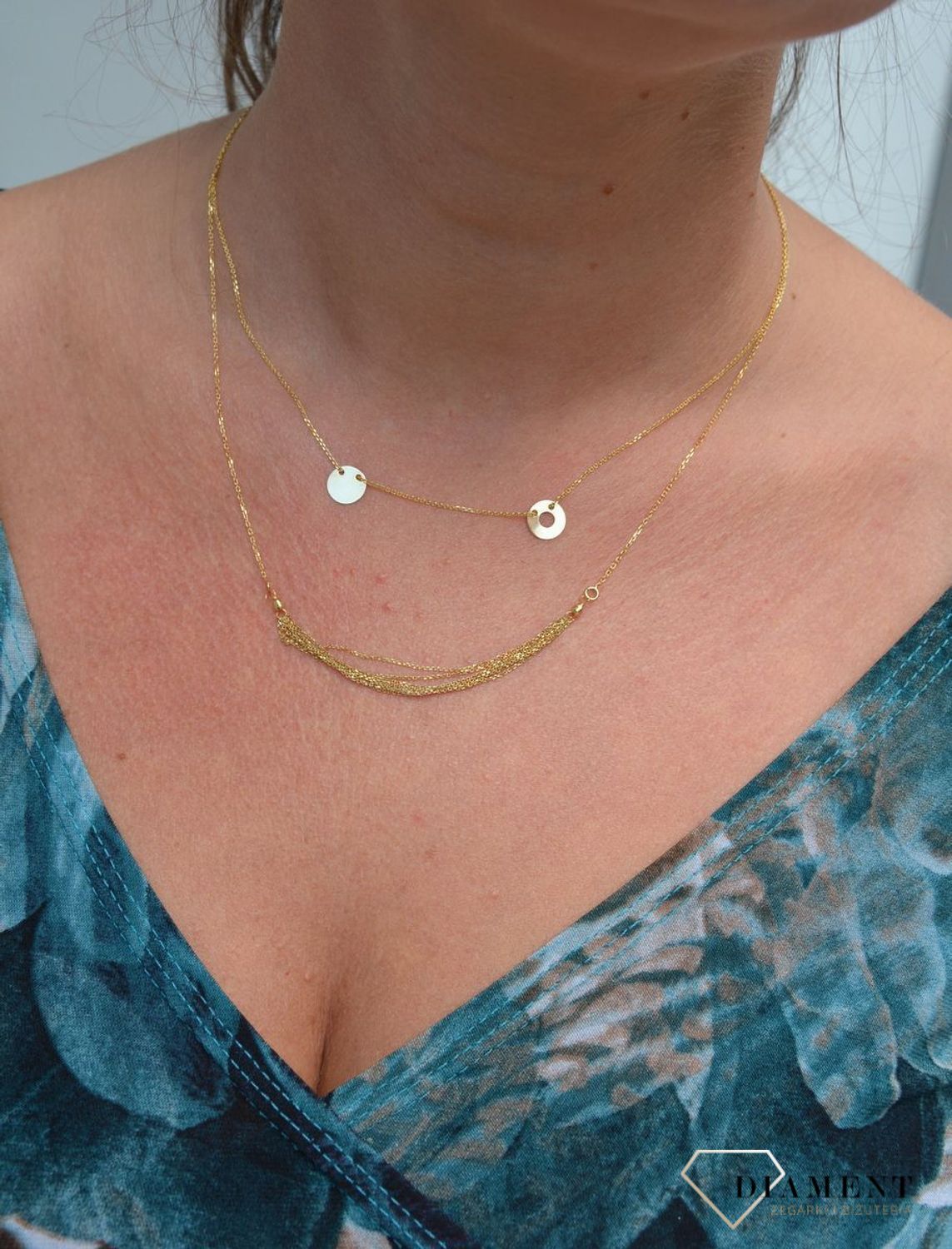 Złoty naszyjnik celebrytka 585 dwa kółka.jpg