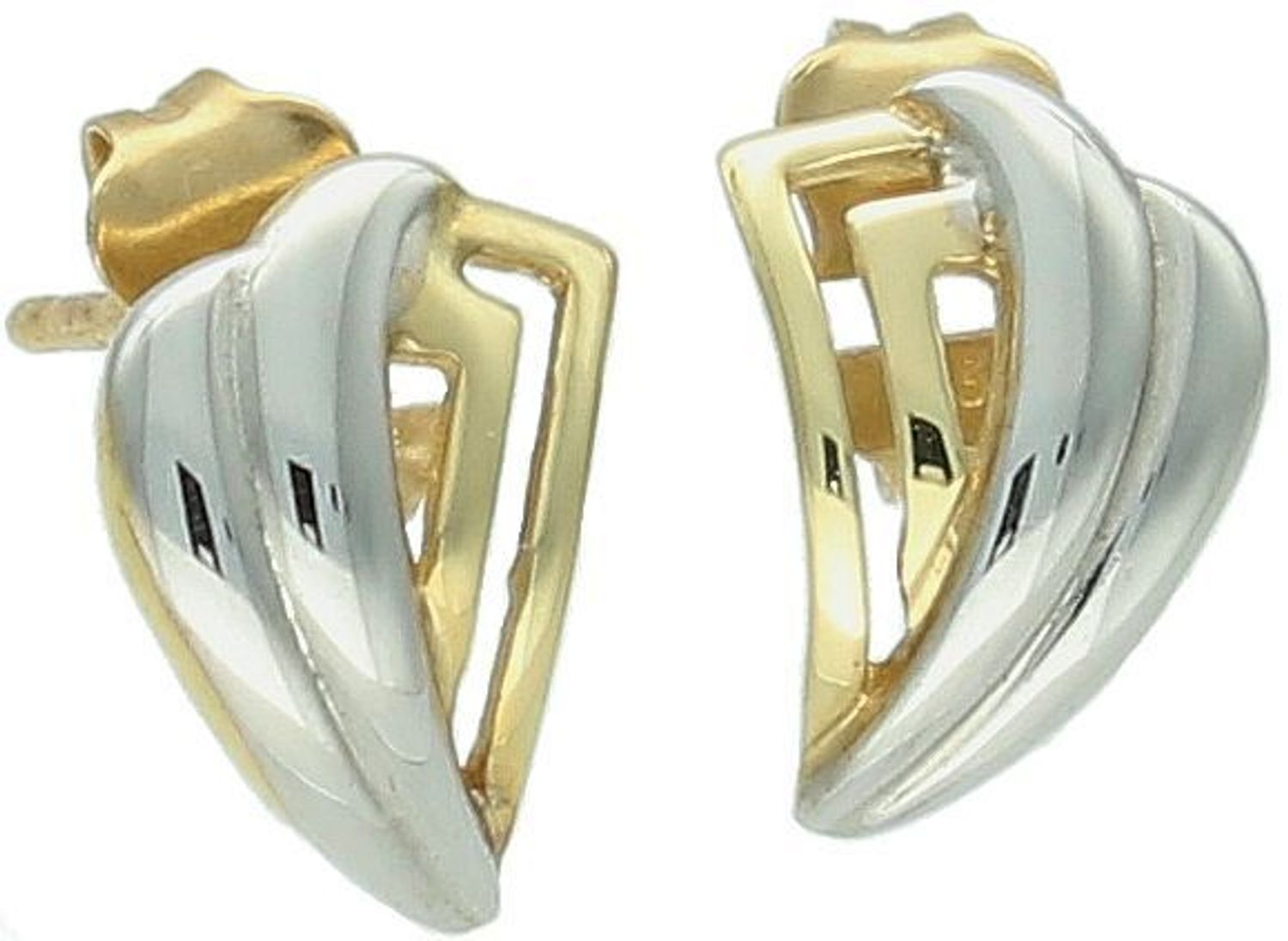 Kolczyki złote 585 pleciona elegancja z białym złotem AR28-0501 Eleganckie, złote kolczyki wykonane z próby złota 585 o wadze około 1,11 g i długości 1 cm.1.jpg