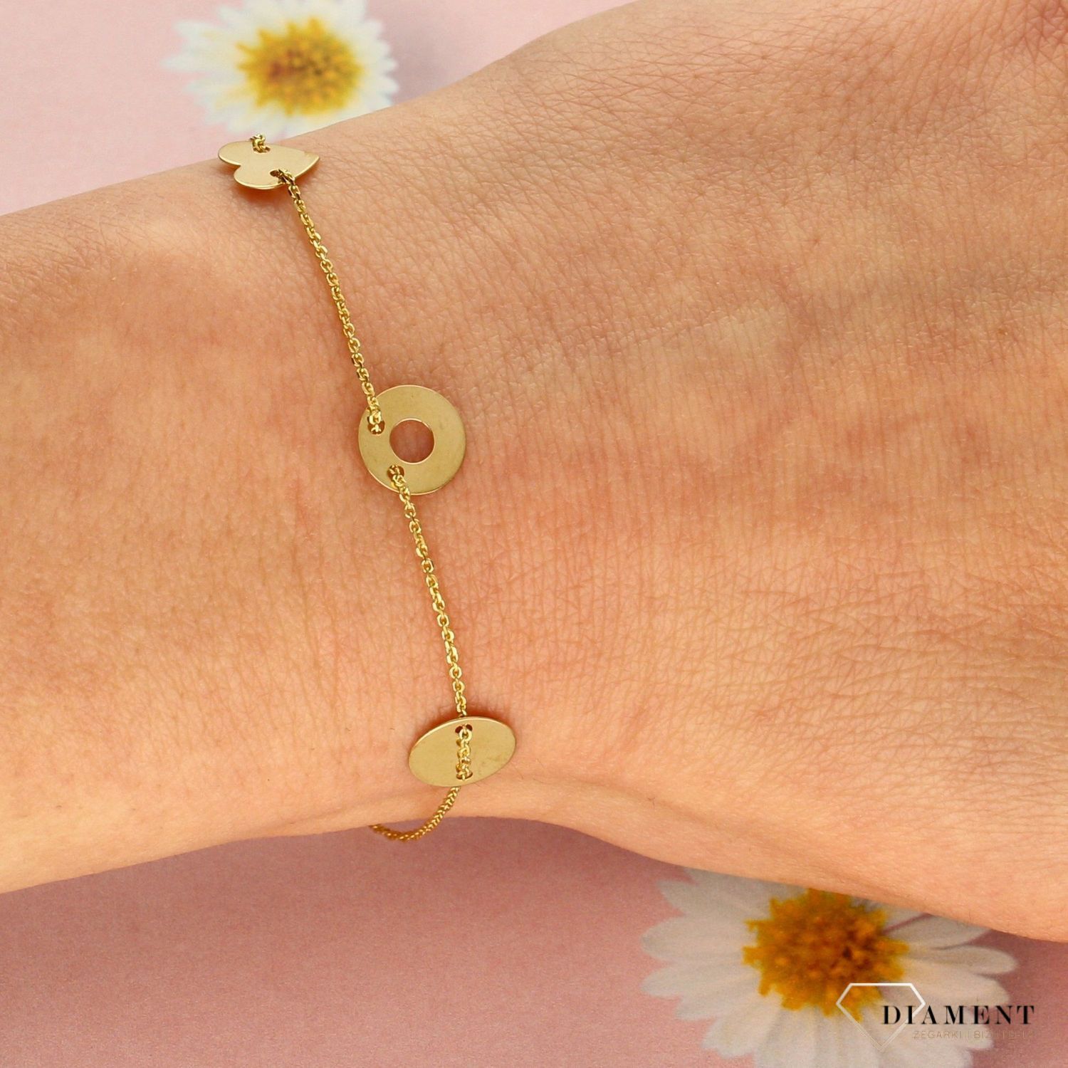 Złota bransoletka celebrytka damska trzy elementy 585 żółte złoto AR521 8103.jpg