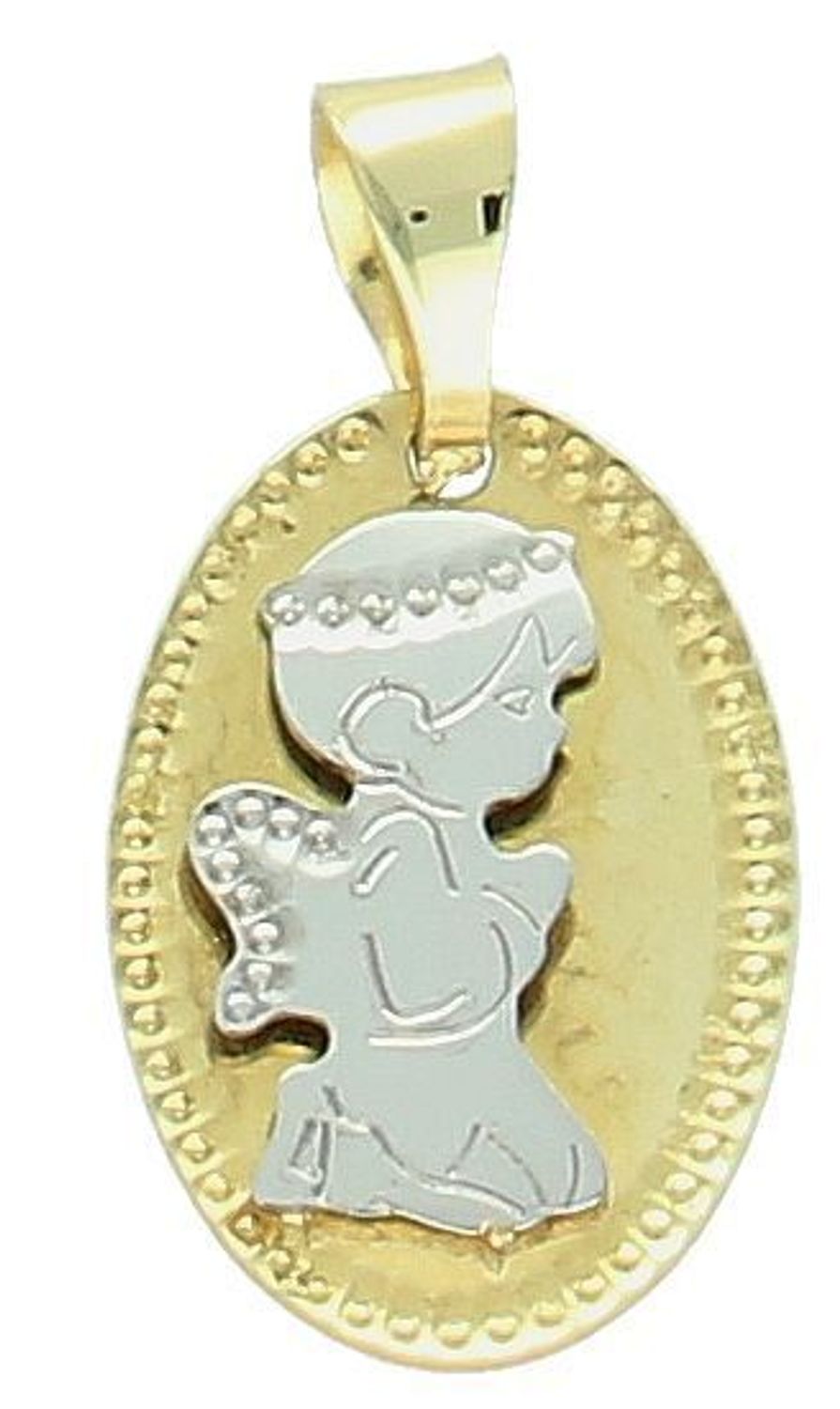 Medalik złoty aniołek pr 585, AR522-0157 Złota zawieszka 585 medalik aniołek na owalnej blaszce. Medalik będący wspaniałą pamiątką i prezentem z okazji chrztu1.jpg