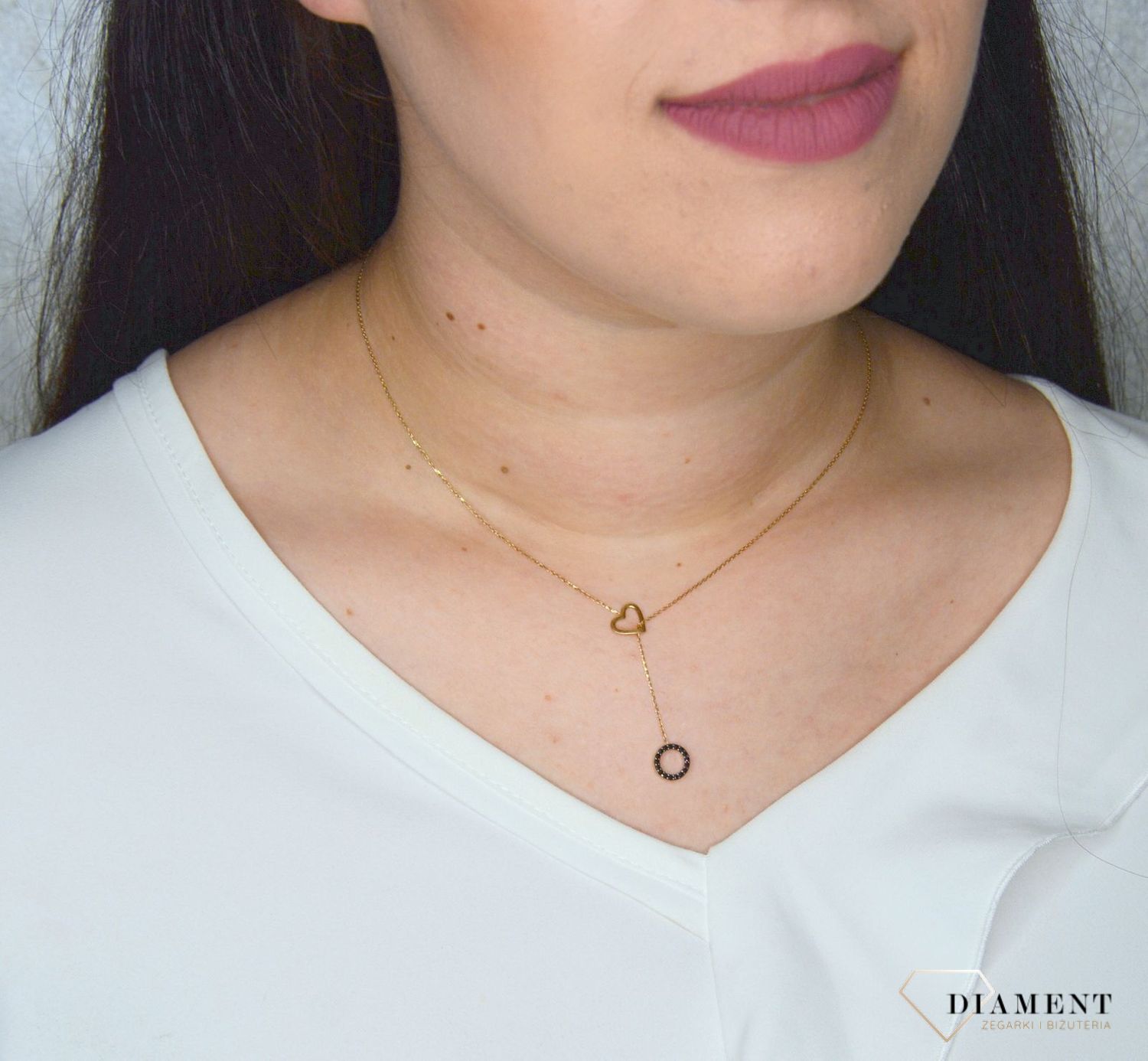 Złoty naszyjnik krawatka AR522-0222 celebrytka serce i kółko.jpg