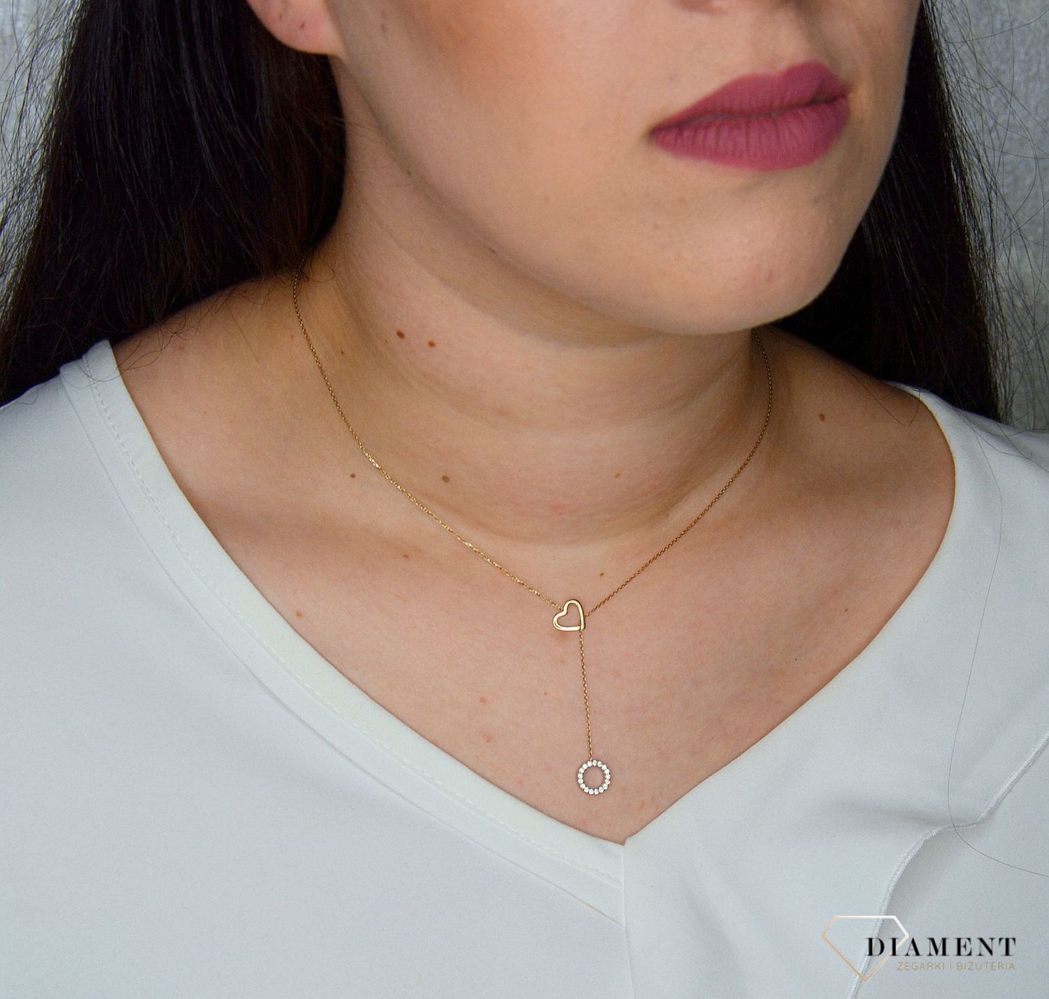 Złoty naszyjnik krawatka AR522-0222 celebrytka serce i kółko.jpg