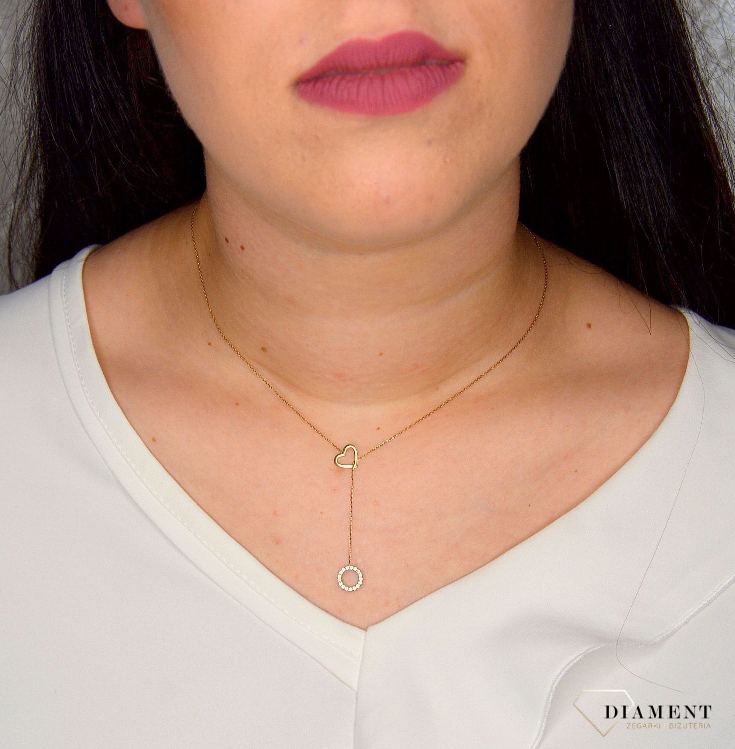 Złoty naszyjnik krawatka AR522-0222 celebrytka serce i kółko.jpg