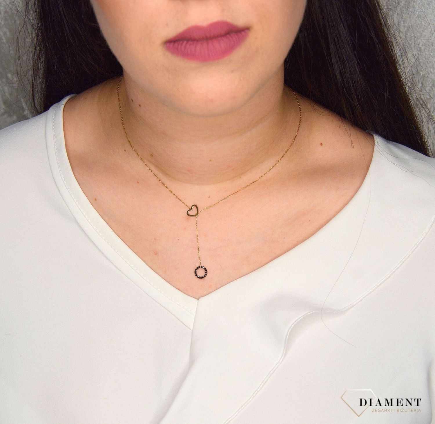 Złoty naszyjnik krawatka AR522-0222 celebrytka serce i kółko.jpg