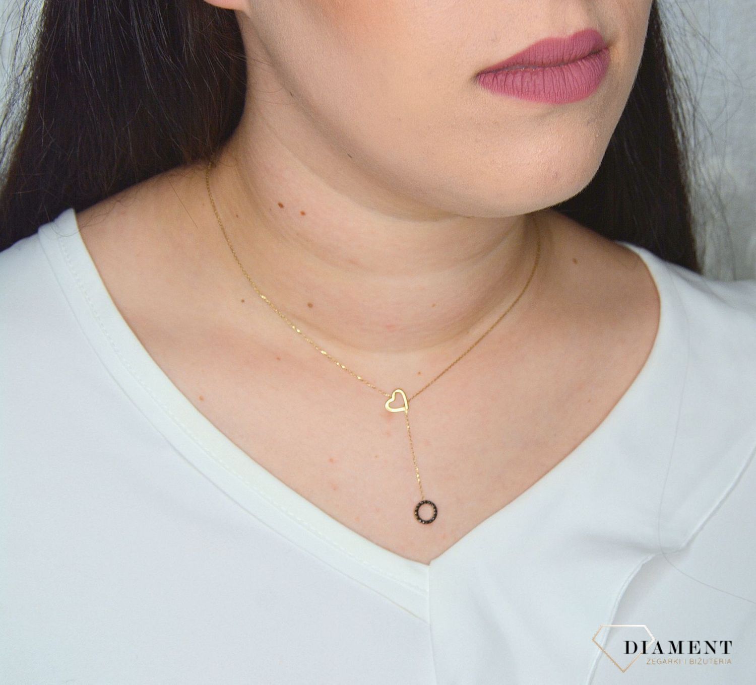 Złoty naszyjnik krawatka AR522-0222 celebrytka serce i kółko.jpg