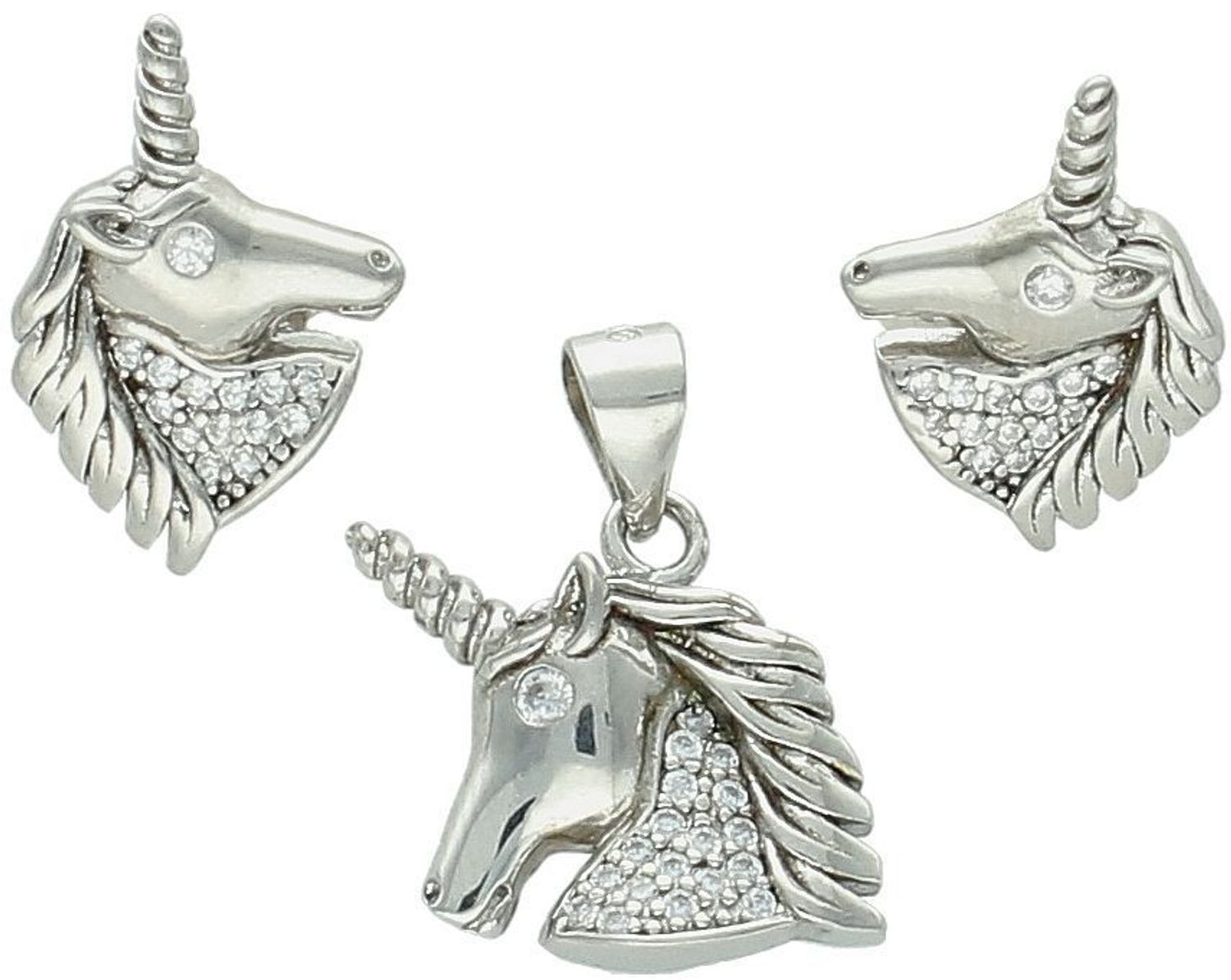 Komplet srebrny jednorożce z cyrkoniami próba 925 AS6127 – kolczyki i zawieszka dla dziewczynki i mamy komplet Ag.jpg
