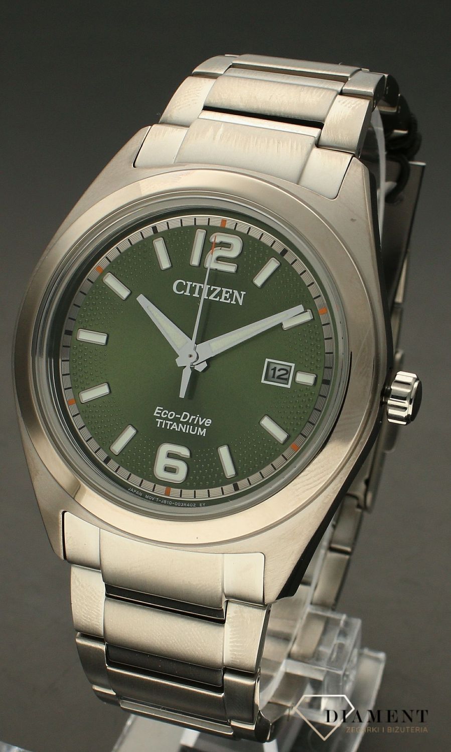 Zegarek męski Citizen Super Titanium AW1641-81X. Zegarek z zieloną tarczą. Zegarek tytanowy. Zegarek męski na bransolecie. Męski zegarek tytanowy. Zegarek Eco-Drive..jpg