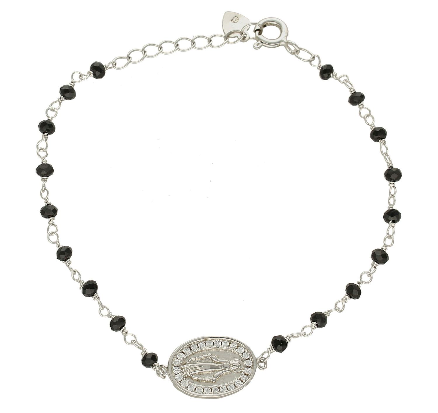 Bransoletka srebrna różaniec z czarnymi koralikami AZB000000-250. Bransoletka srebrna różaniec. Bransoletka srebrna z czarnymi koralikami. Bransoletka celebrytka z medalikiem. Bransoletka na prezent dla księdza, zakonnicy, m.jpg