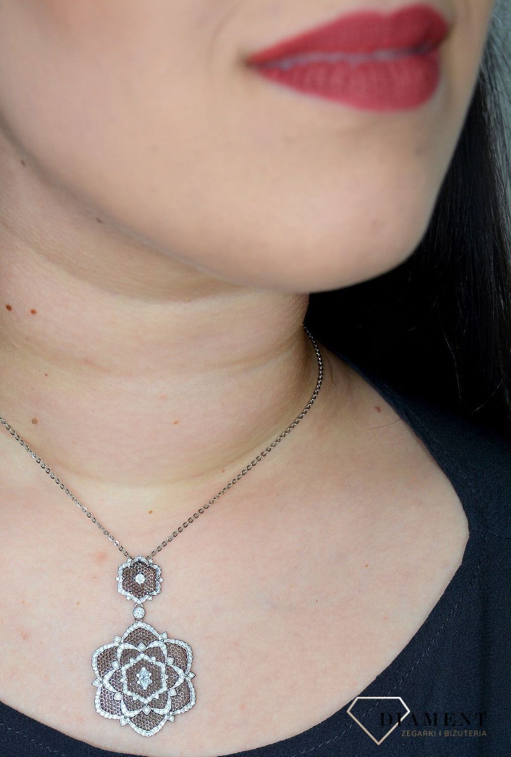 Kolczyki srebrne damskie ażurowy kwiat cyrkonie AZK000000-006.jpg