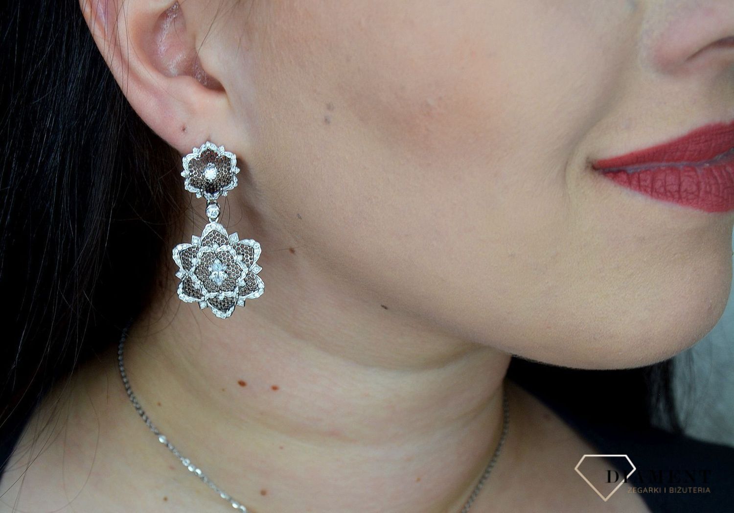 Kolczyki srebrne damskie ażurowy kwiat cyrkonie AZK000000-006.jpg