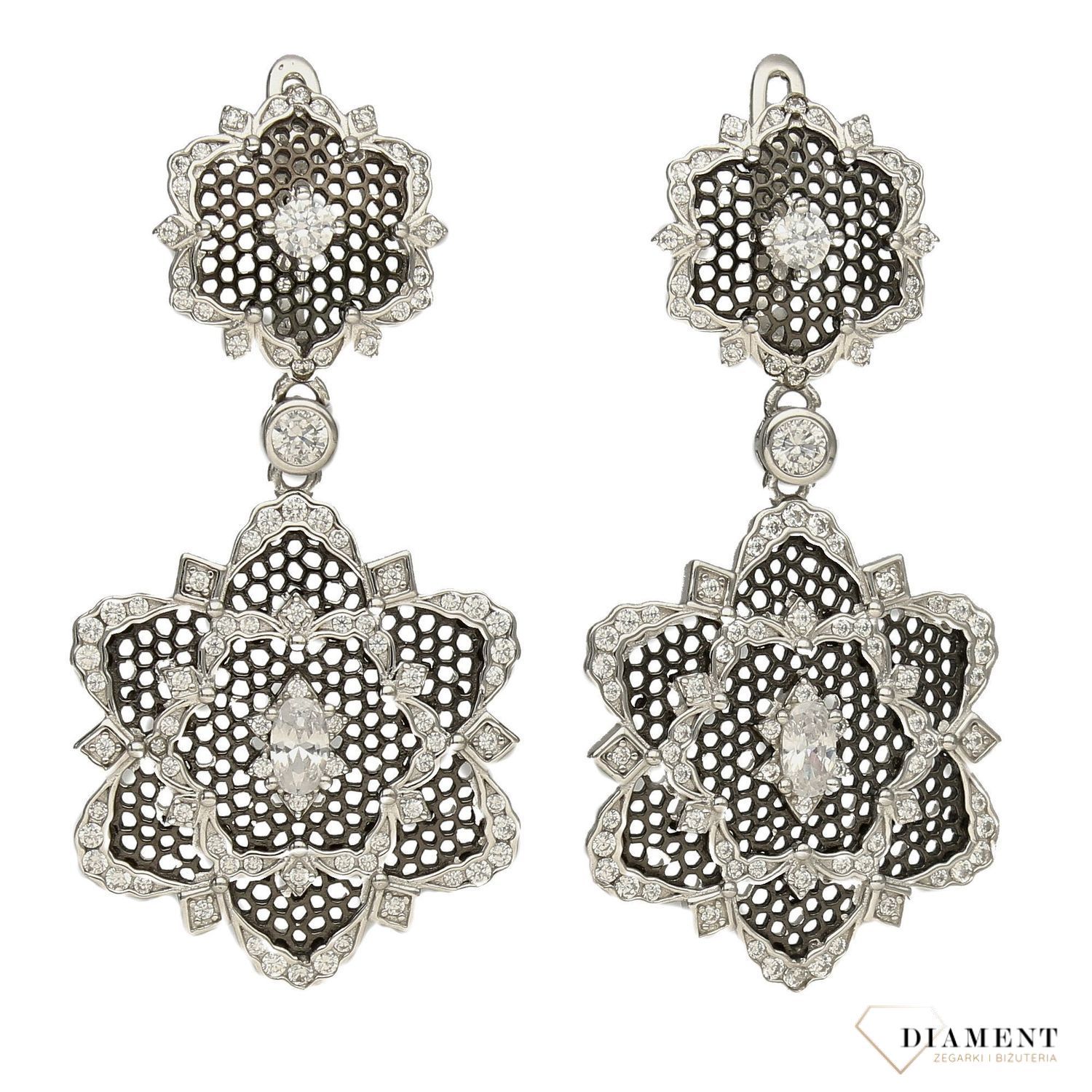 Kolczyki srebrne damskie ażurowy kwiat cyrkonie AZK000000-006.jpg