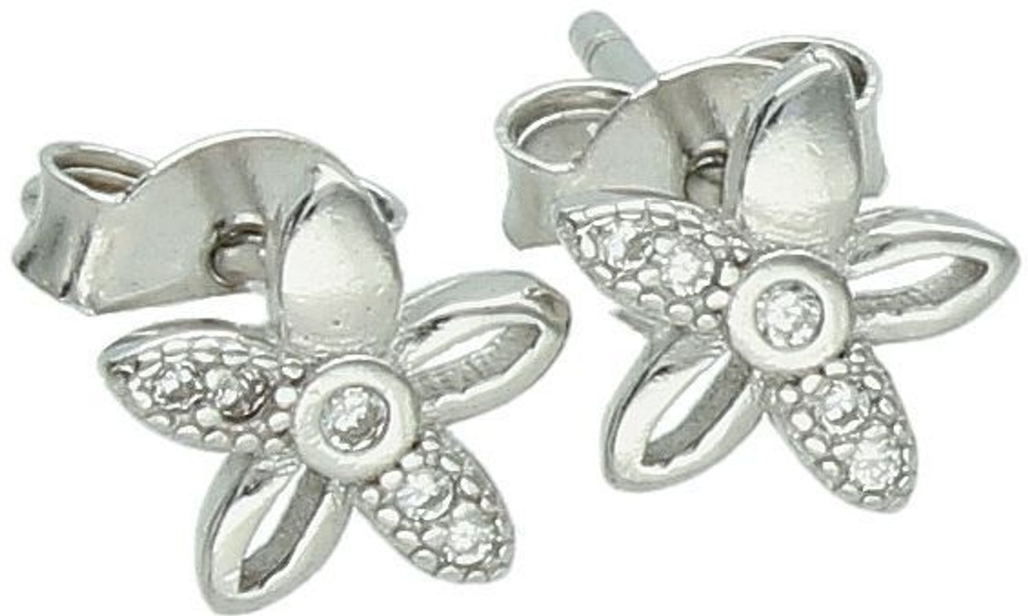 Kolczyki srebrne próby 925 – AZK000000-037. Delikatne kwiatki z cyrkoniami, średnica 7 mm, zapięcie sztyft, waga 1,00 g. Idealne do noszenia na co dzień – subtelne i eleganckie.1.jpg