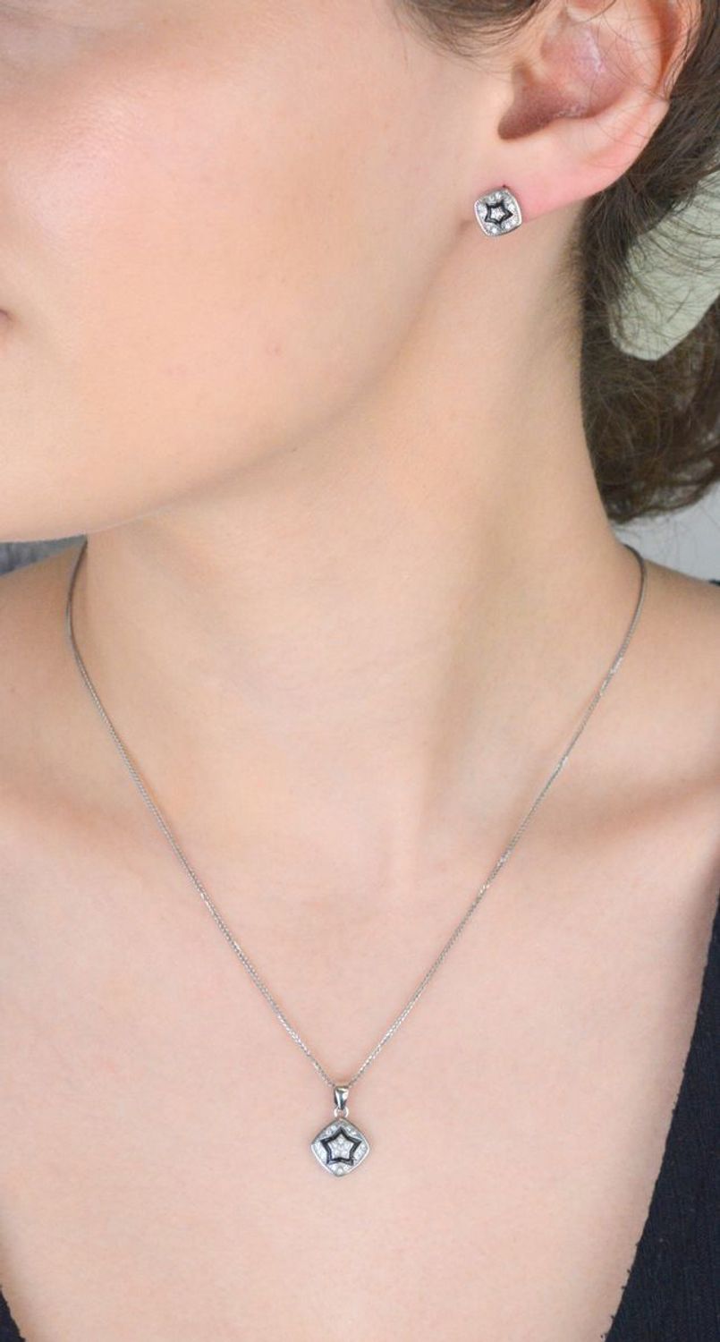 Kolczyki damskie srebrne w cyrkonie kwadraty próba 925, AZK000000-260.jpg