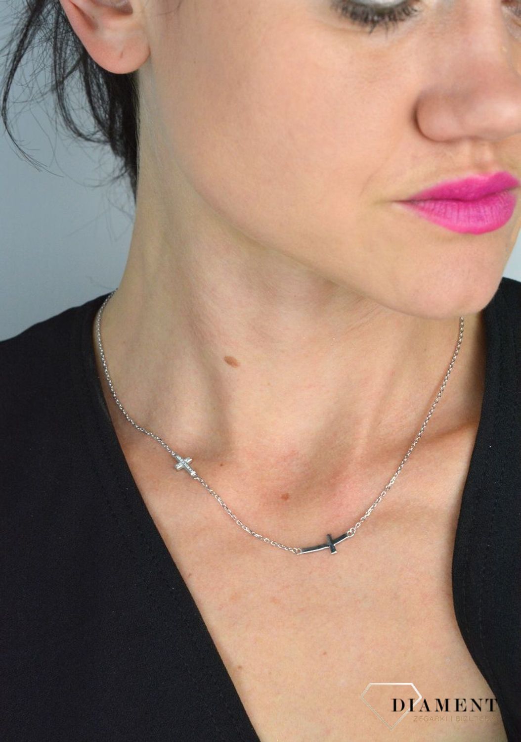 Naszyjnik srebrna  celebrytka dwa krzyżyki  AZN000000-103.jpg