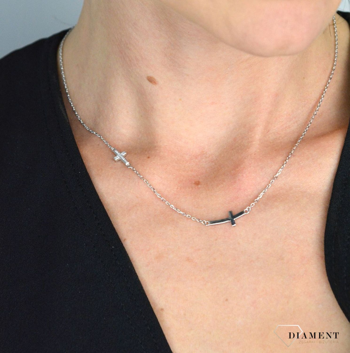 Naszyjnik srebrna  celebrytka dwa krzyżyki  AZN000000-103.jpg