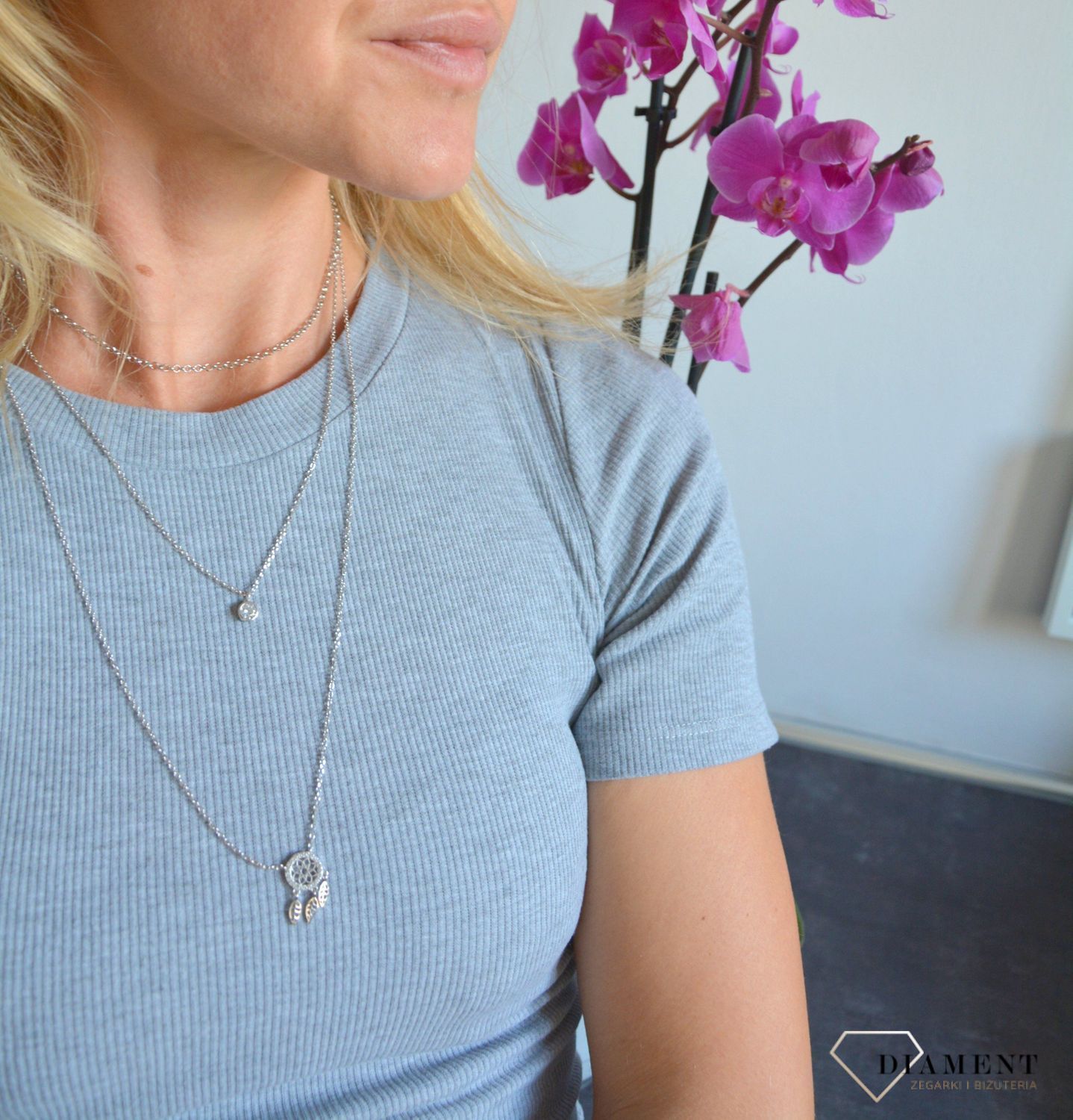 Srebrny naszyjnik potrójny łapacz snów AZN000000-520.jpg