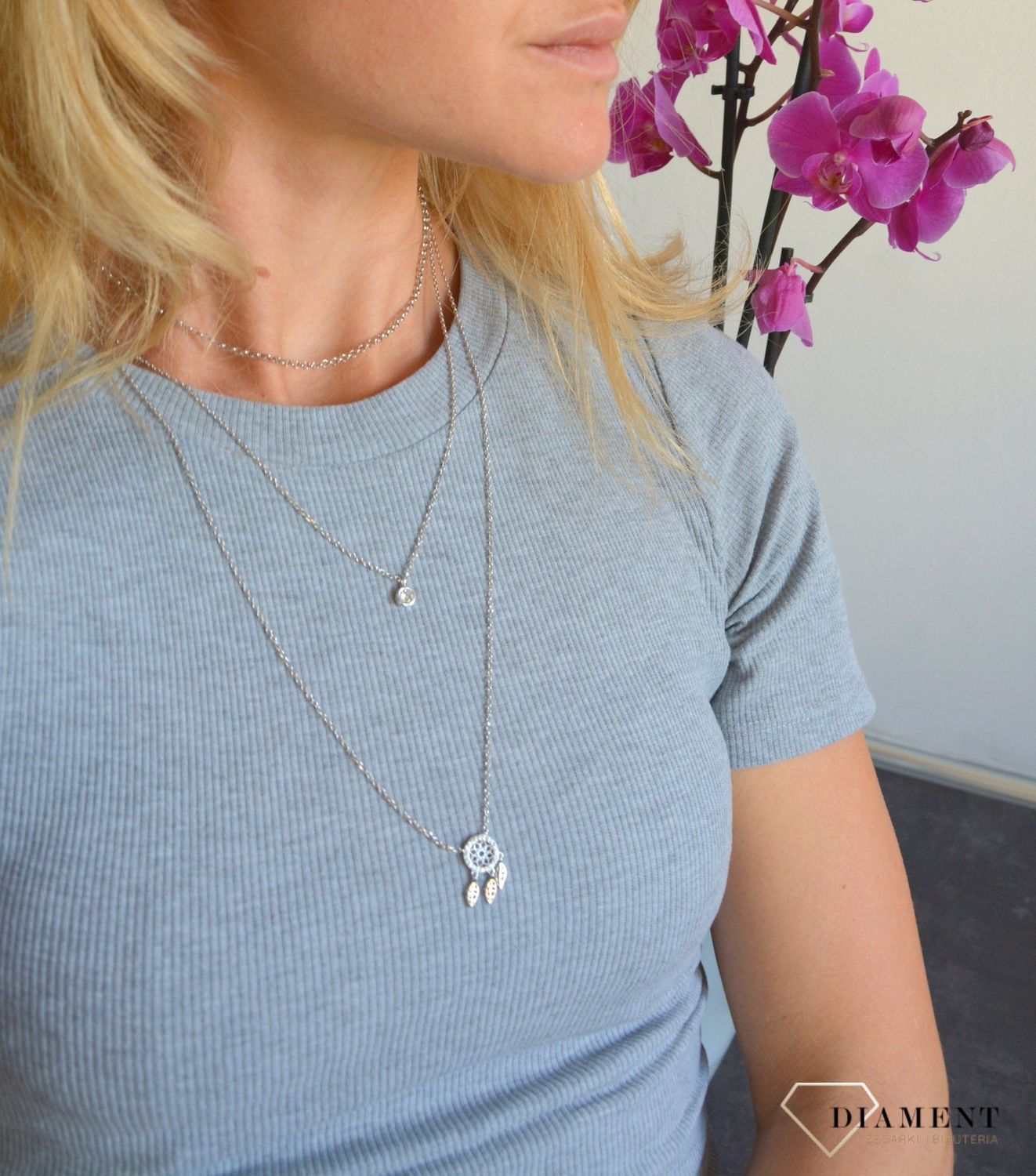 Srebrny naszyjnik potrójny łapacz snów AZN000000-520.jpg