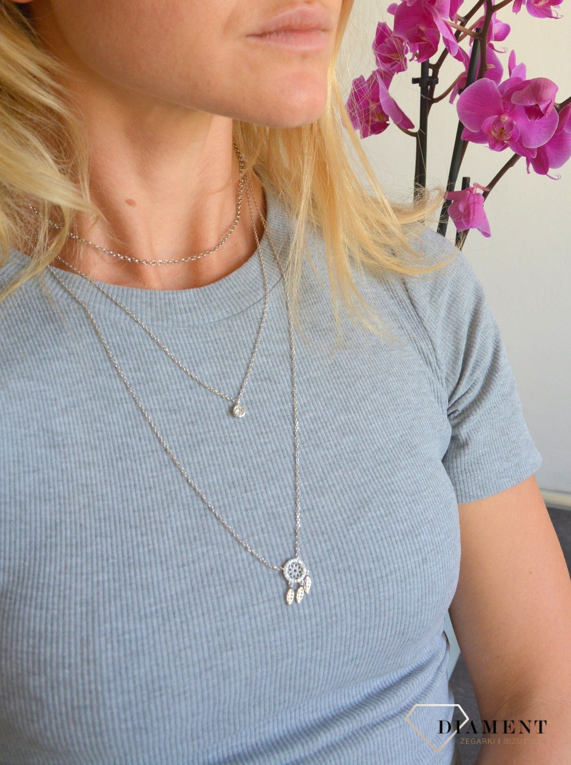 Srebrny naszyjnik potrójny łapacz snów AZN000000-520.jpg